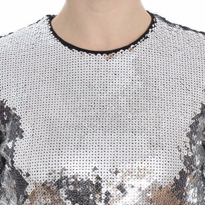 Dolce & Gabbana Silver Sequined Crewneck Blouse T-shirt Top