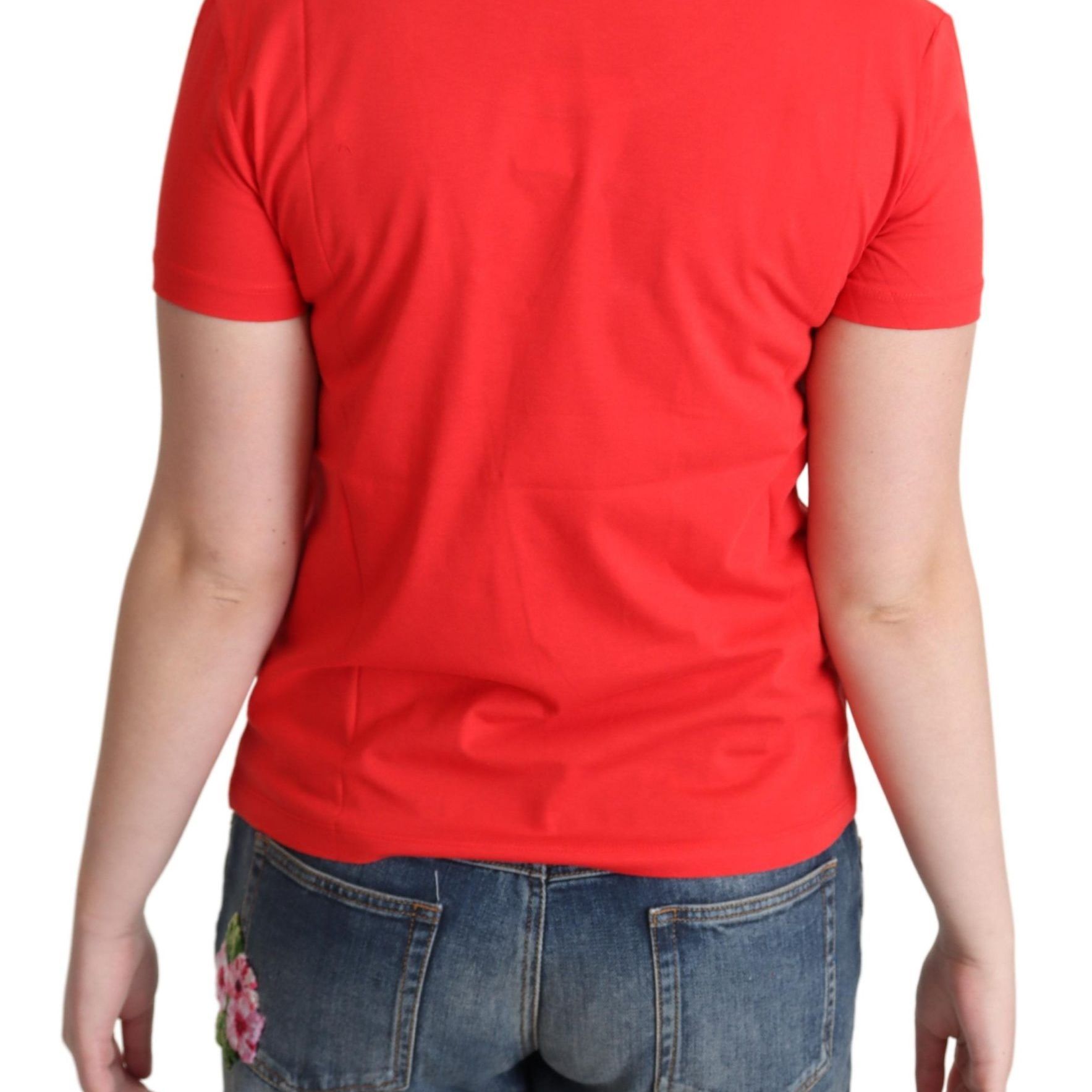 Moschino Red Printed Cotton Short Sleeves Tops Blouse T-shirt