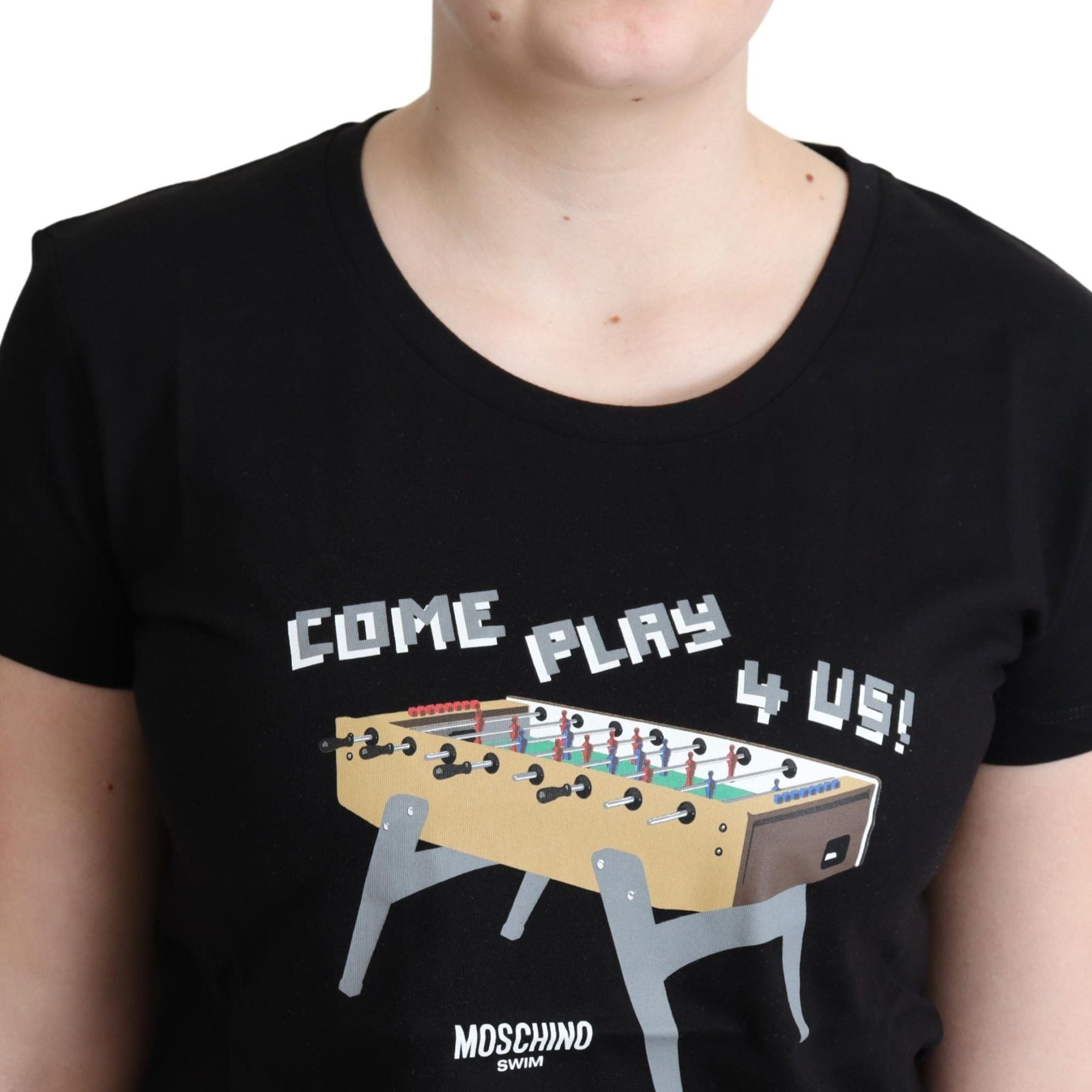Moschino Black Cotton Come Play 4 Us Print Tops T-shirt