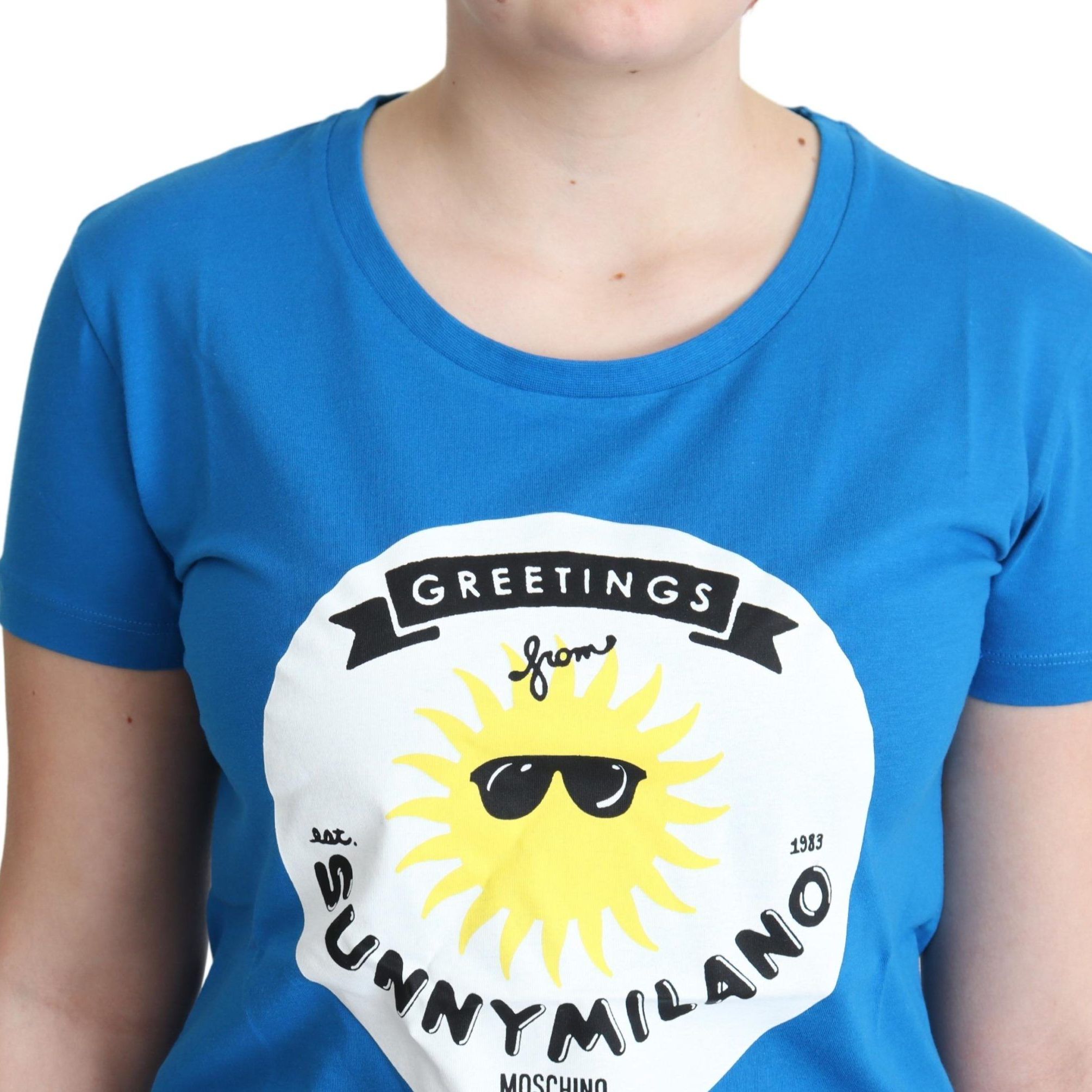 Moschino Blue Cotton Sunny Milano Print Tops T-shirt