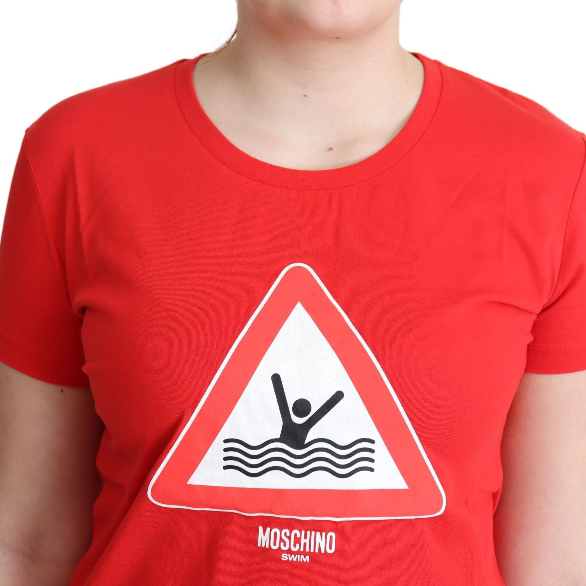Moschino Red Cotton Swim Graphic Triangle Print T-shirt