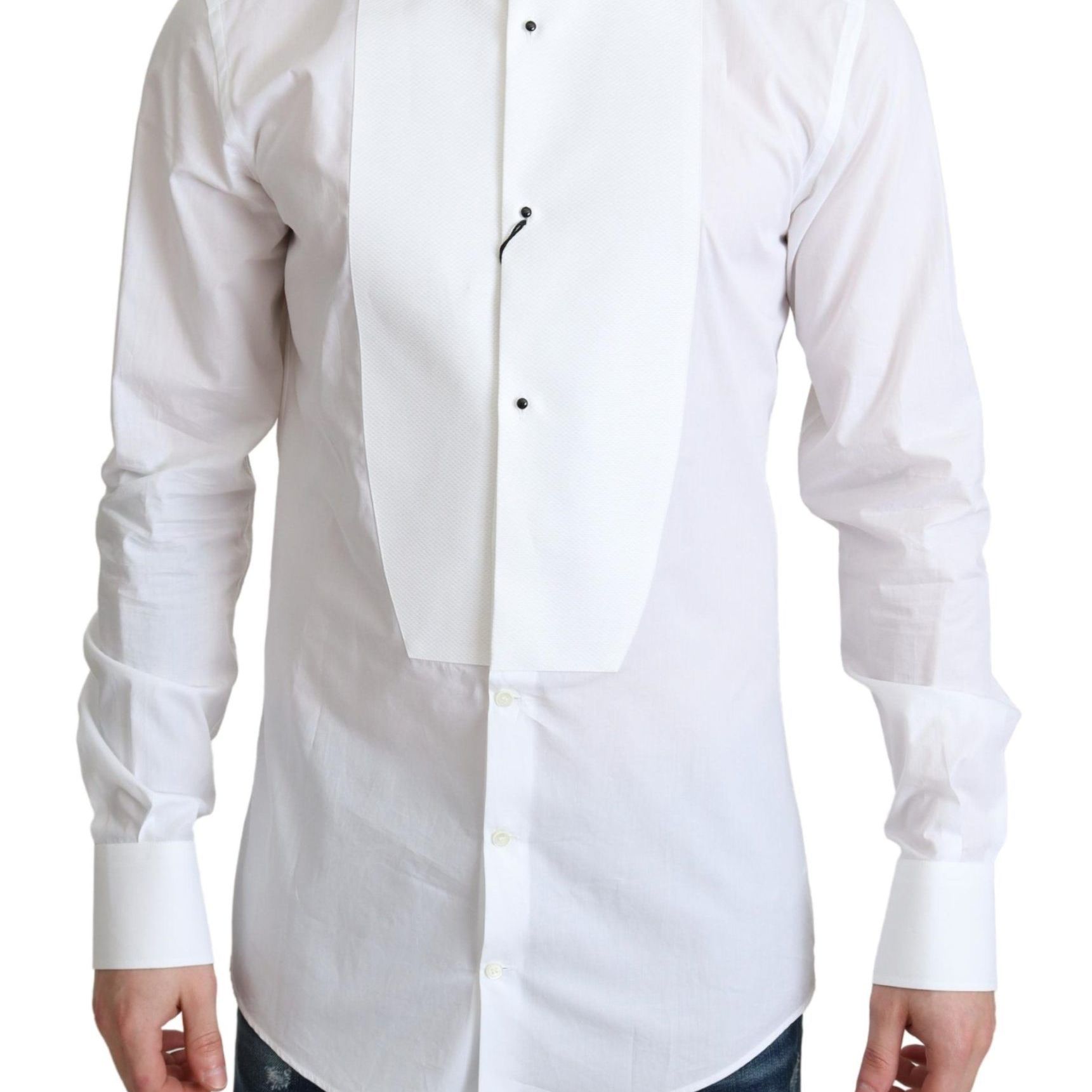 Dolce & Gabbana White Bib Cotton Poplin Men Formal Shirt