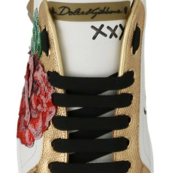 Dolce & Gabbana White Roses Sequined Crystal Womens Sneakers Shoes
