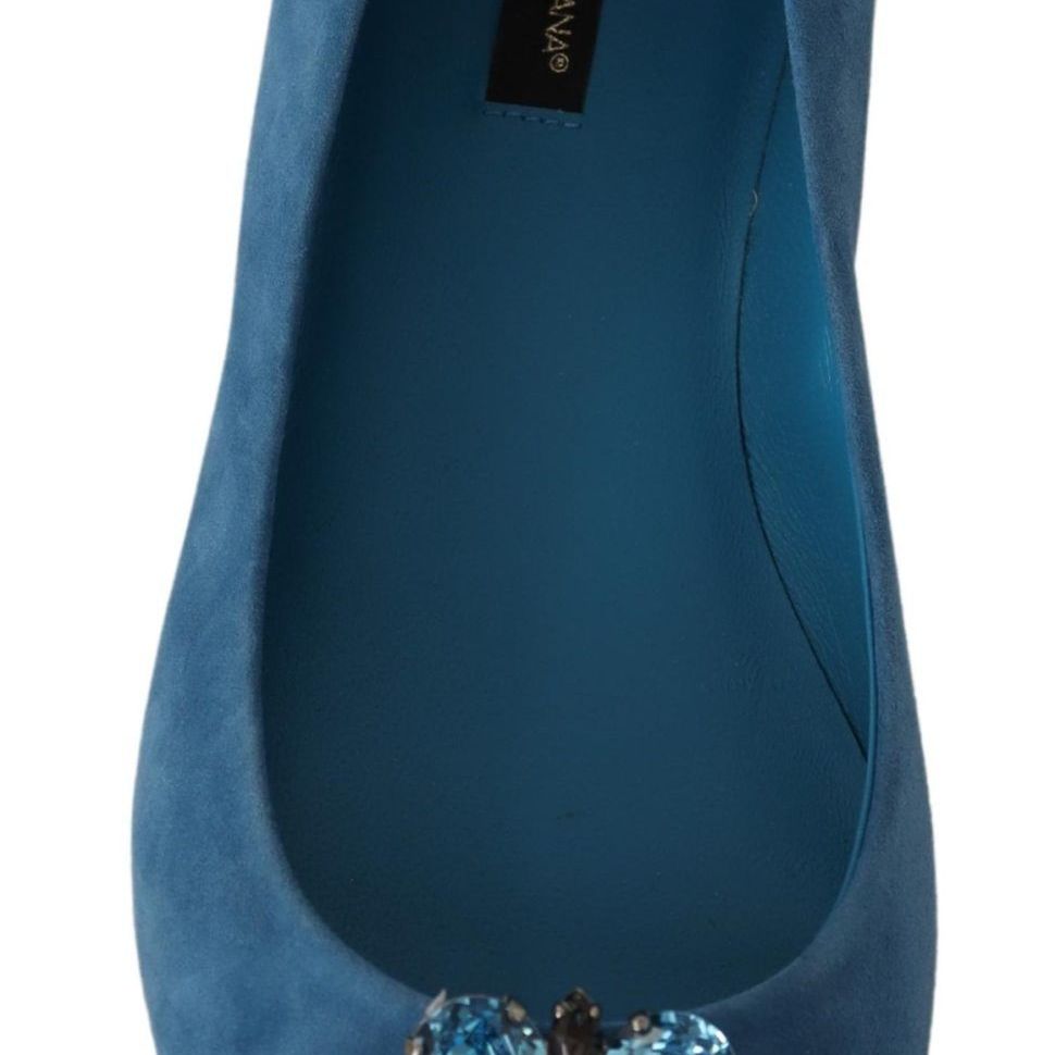 Dolce & Gabbana Blue Suede Crystals Loafers Flats Shoes