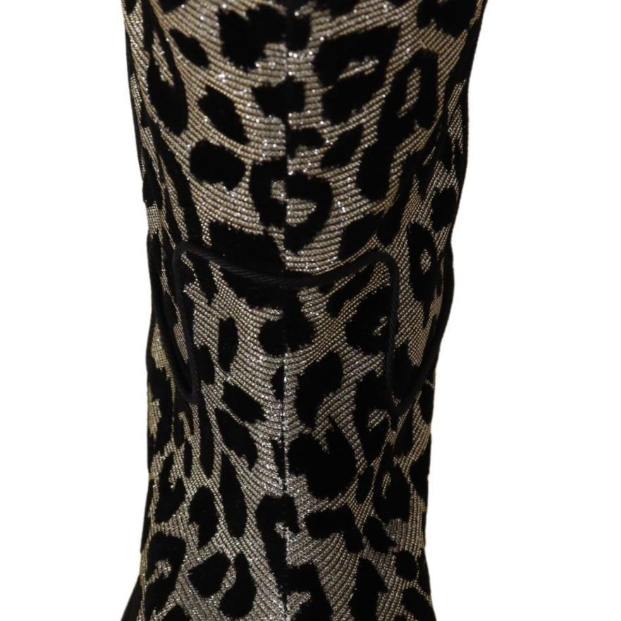 Dolce & Gabbana Gray Black Leopard Cowboy Boots Shoes