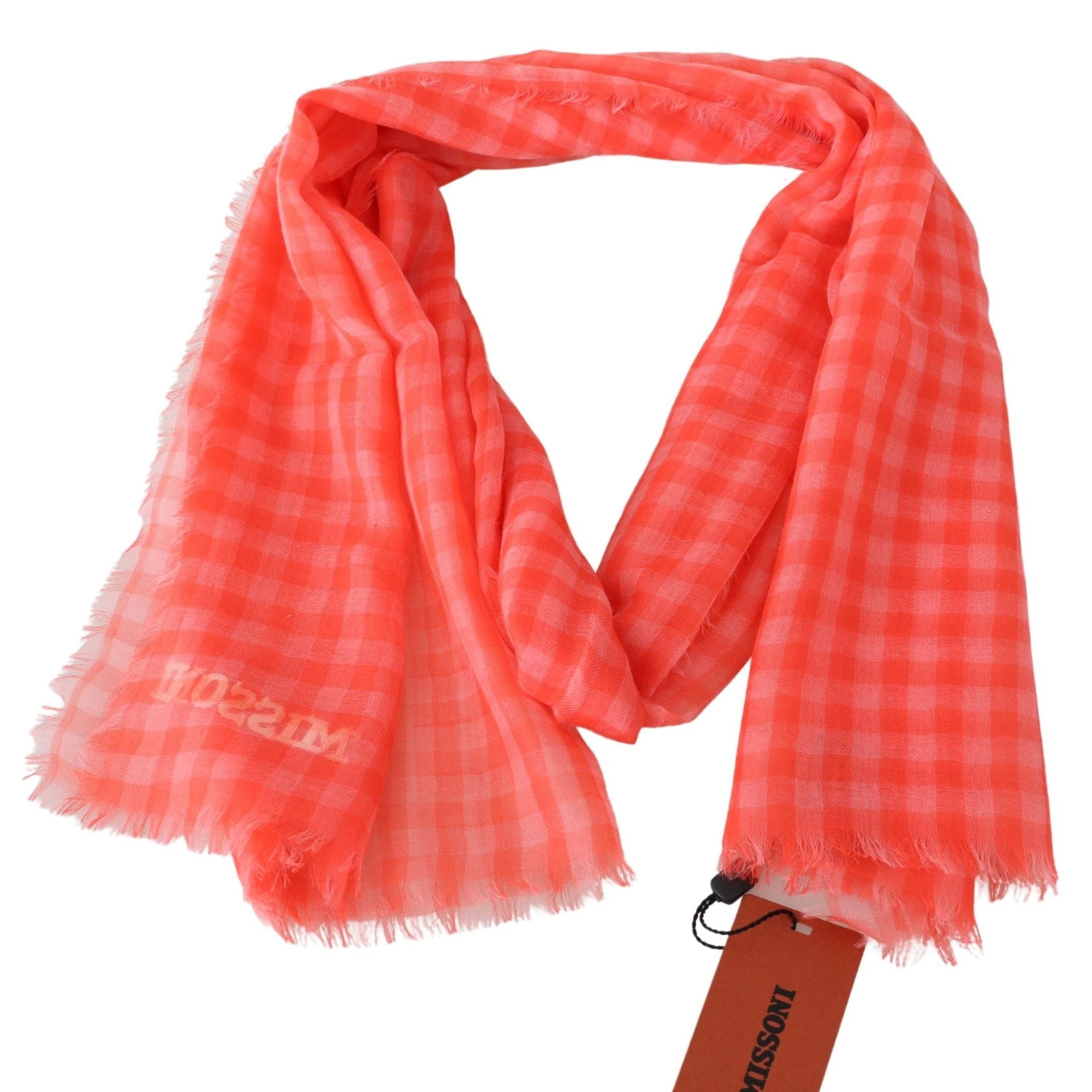 Missoni Orange Check Cashmere Unisex Wrap Fringes Scarf