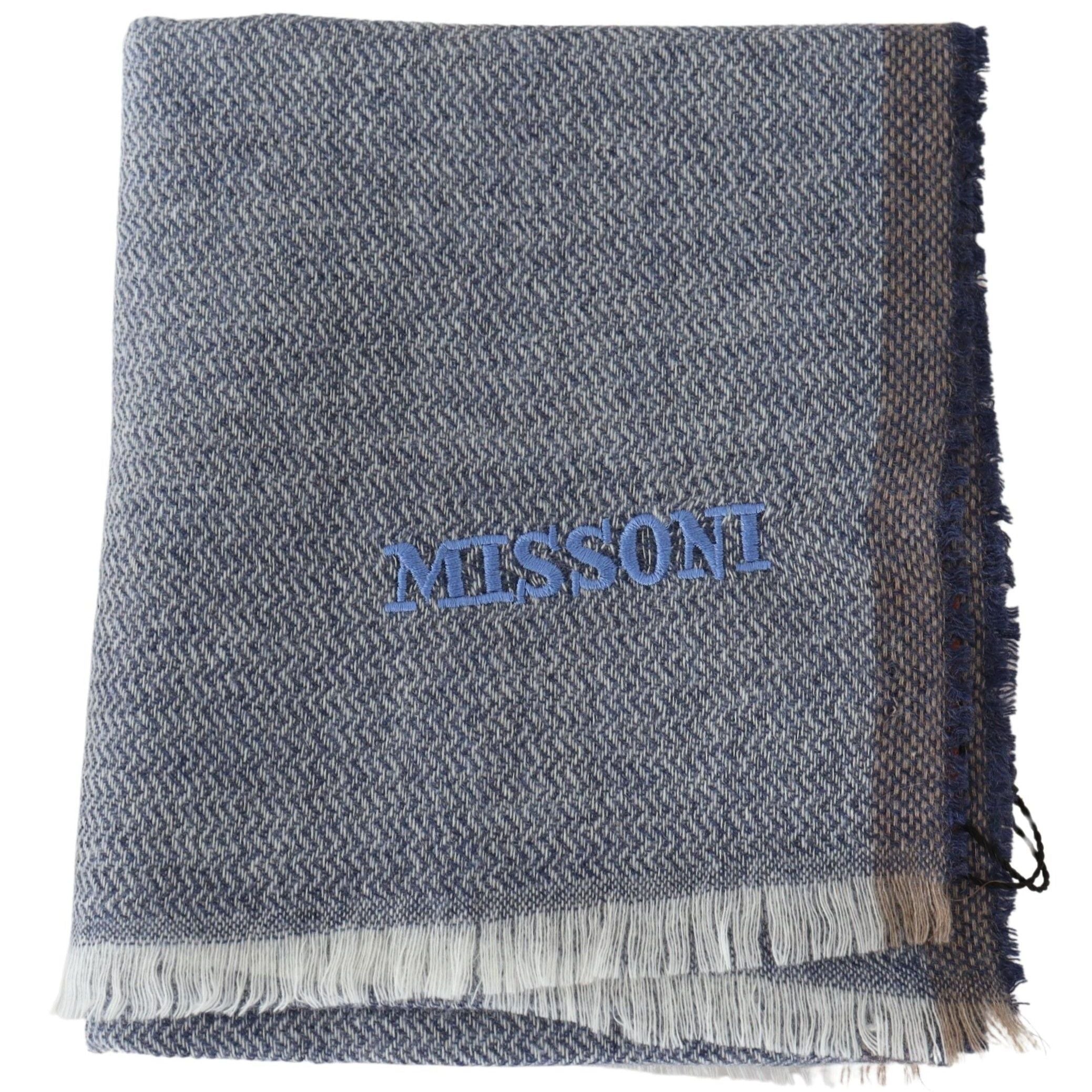 Missoni Gray Striped Wool Unisex Neck Wrap Fringes Scarf