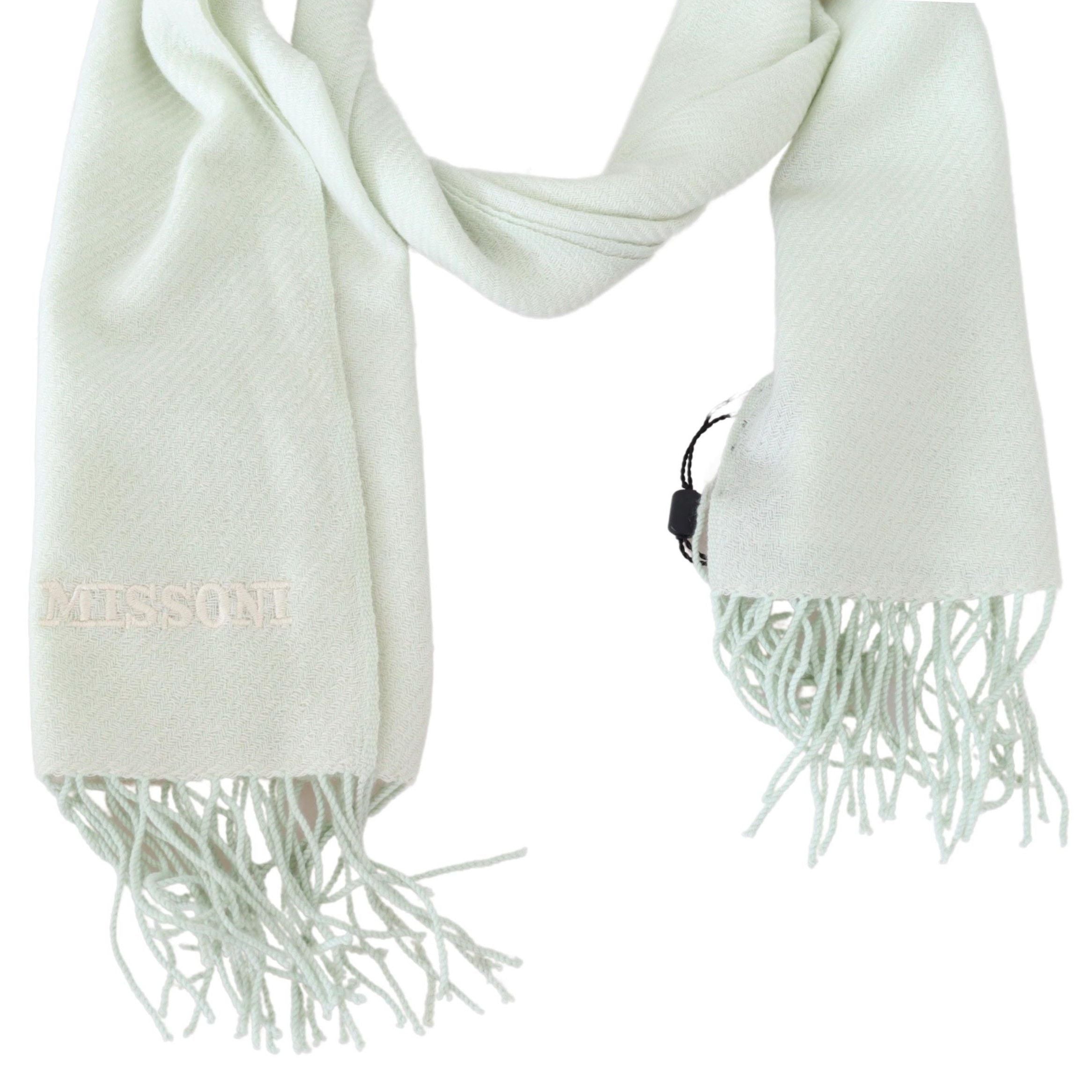 Missoni Light Green Pattern Cashmere Unisex Wrap Fringes Scarf