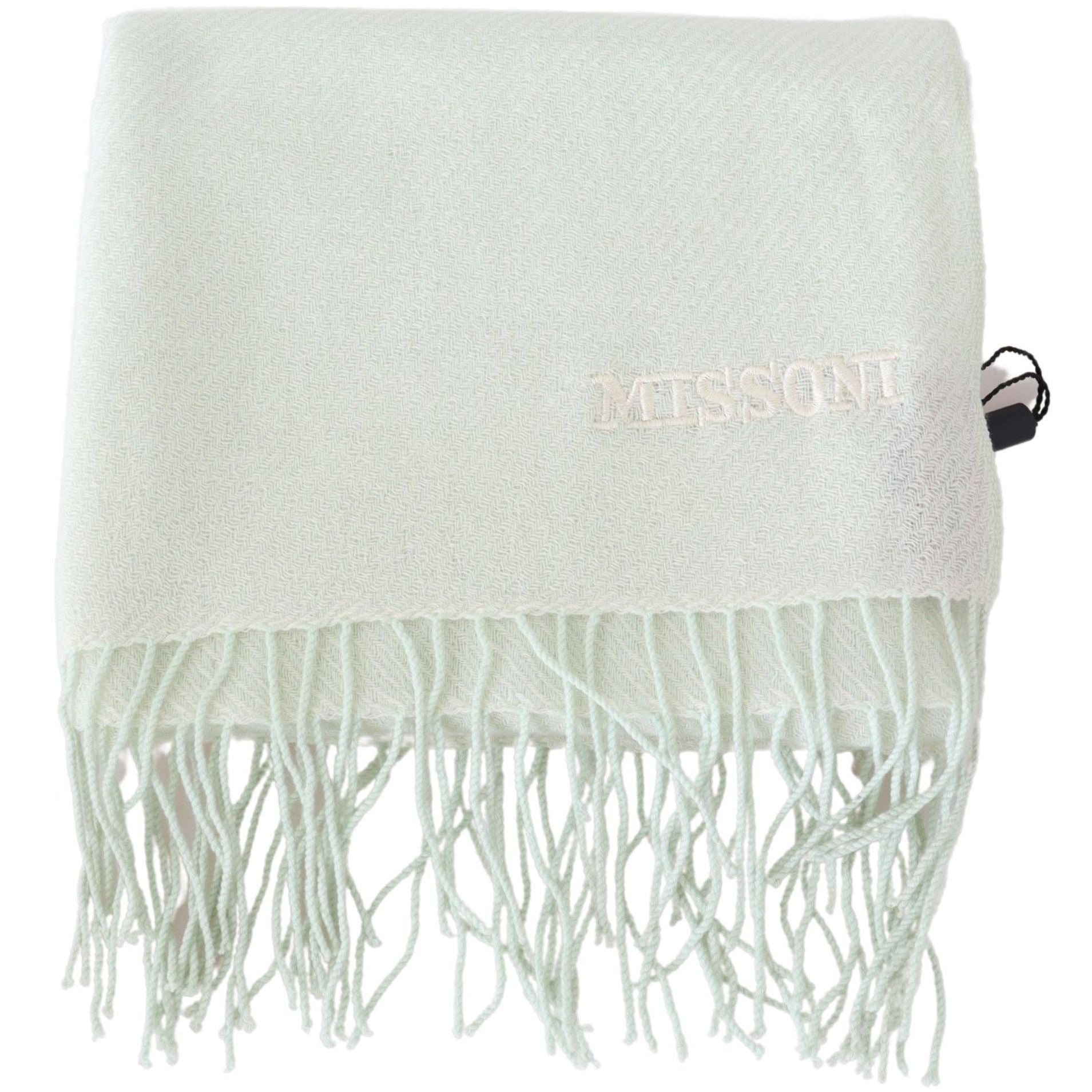 Missoni Light Green Pattern Cashmere Unisex Wrap Fringes Scarf