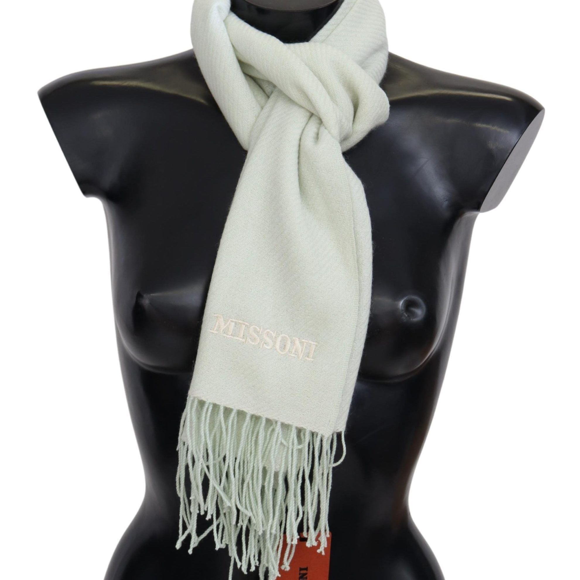 Missoni Light Green Pattern Cashmere Unisex Wrap Fringes Scarf
