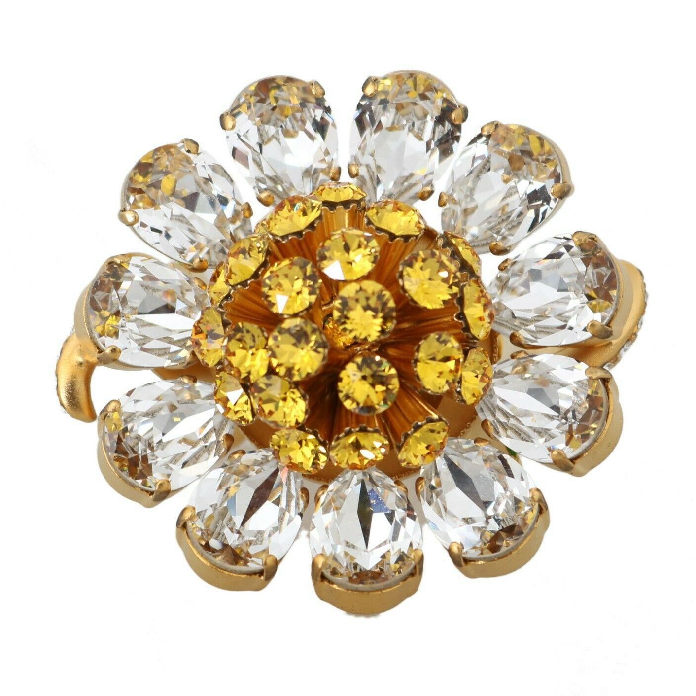 Dolce & Gabbana Gold Brass Yellow Crystal Flower Ring