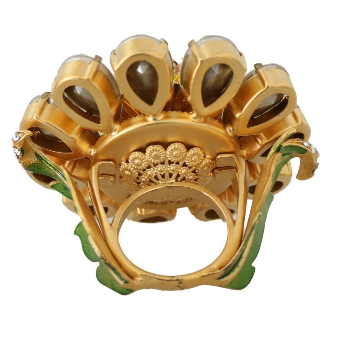 Dolce & Gabbana Gold Brass Yellow Crystal Flower Ring