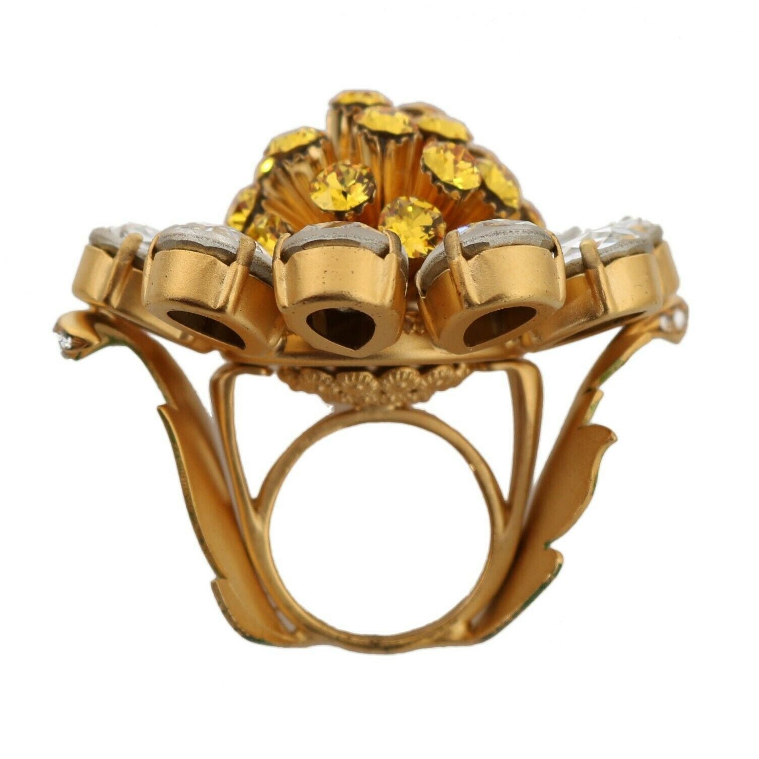 Dolce & Gabbana Gold Brass Yellow Crystal Flower Ring