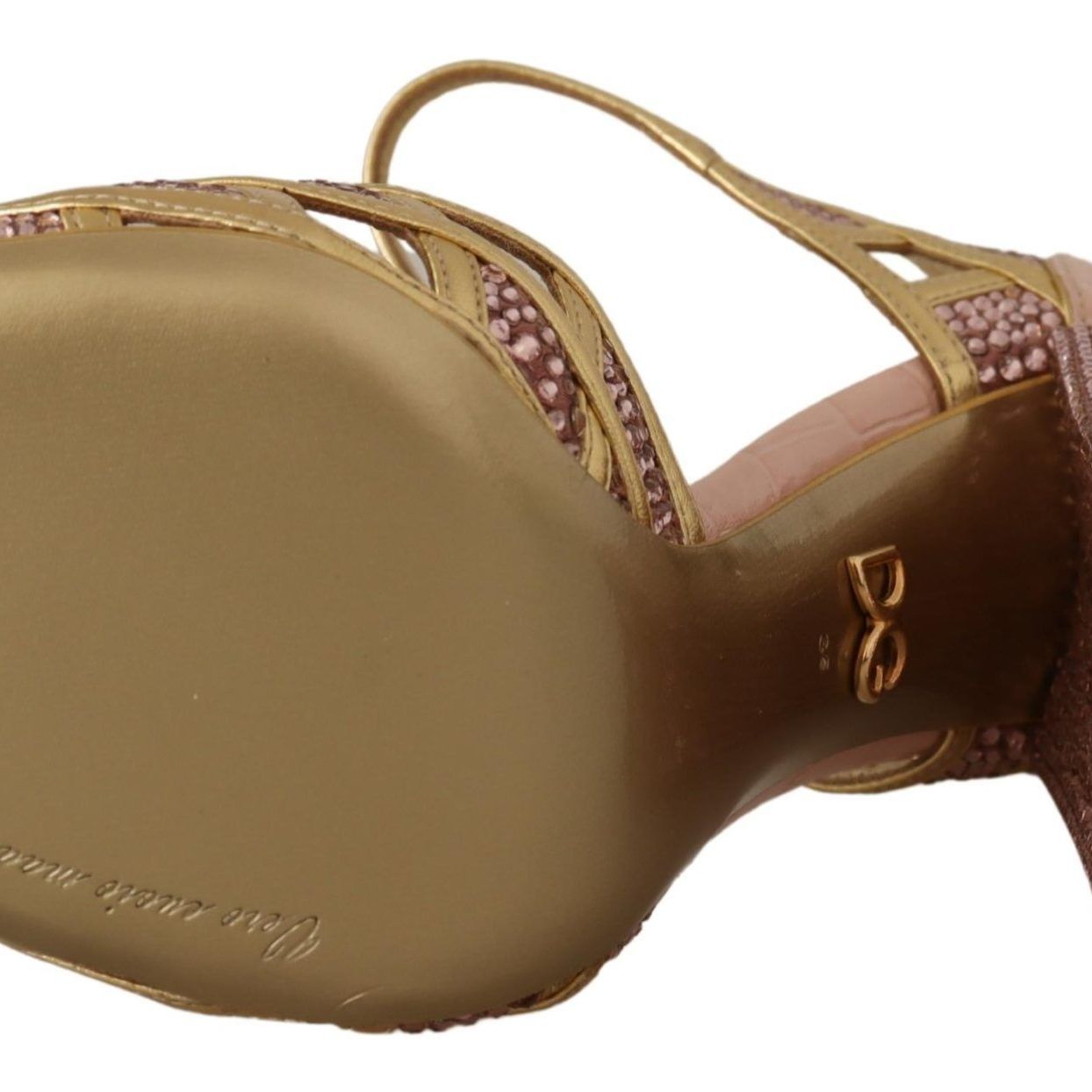 Dolce & Gabbana Pink Gold Leather Crystal Pumps T-strap Shoes