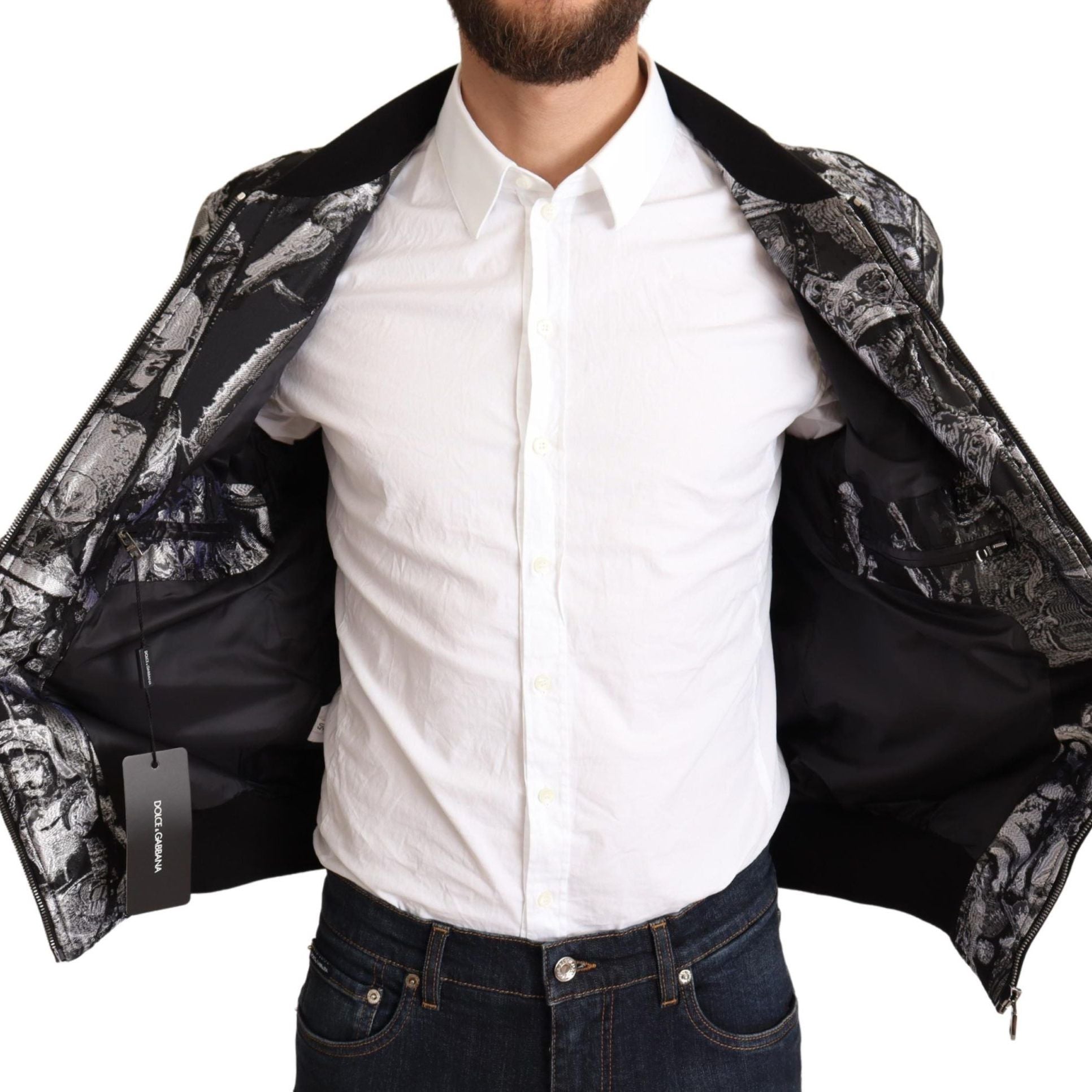 Dolce & Gabbana Black Silver Puppi Motive Bomber Jacket