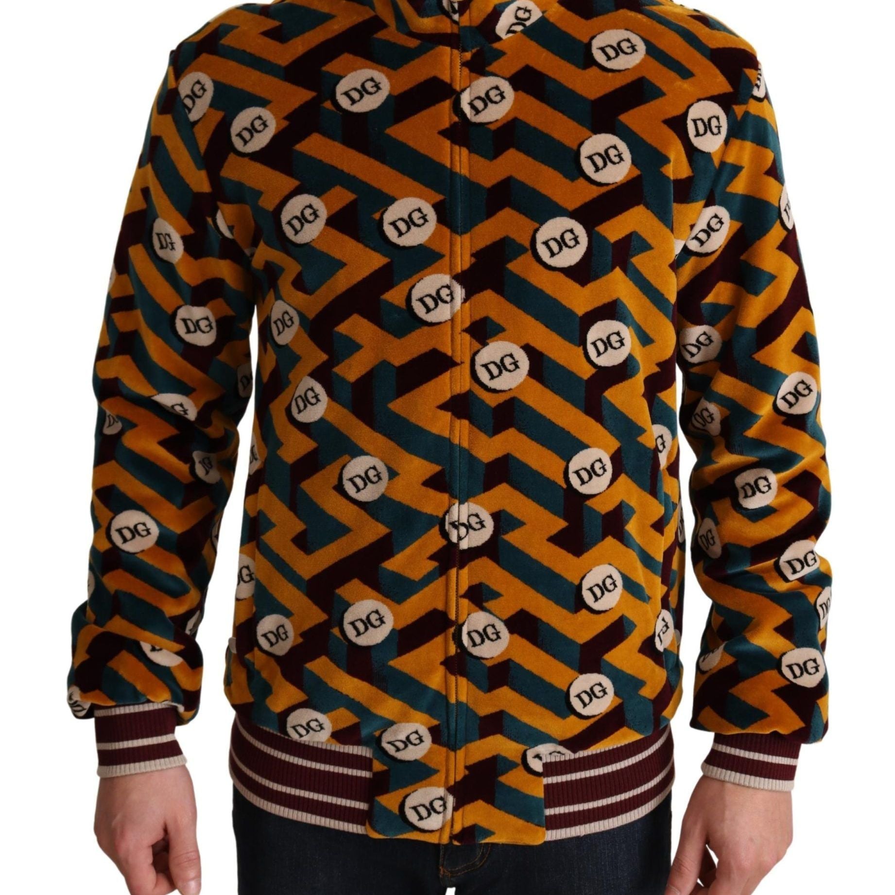 Dolce & Gabbana Multicolor Velvet DG Logo Mens Sweater Jacket