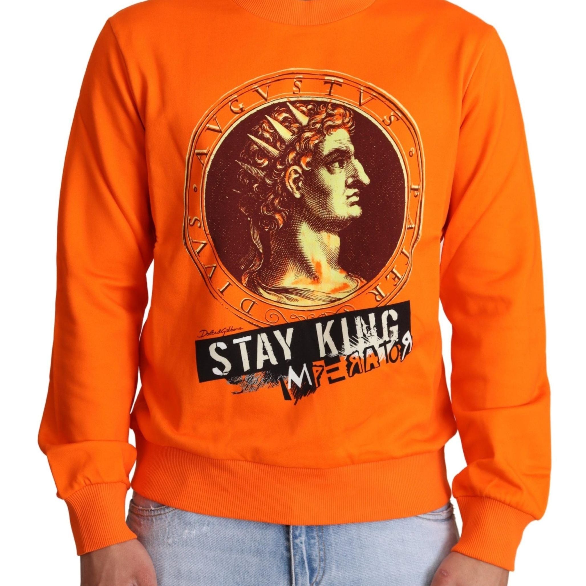 Dolce & Gabbana Orange King Ceasar Cotton Pullover Sweater