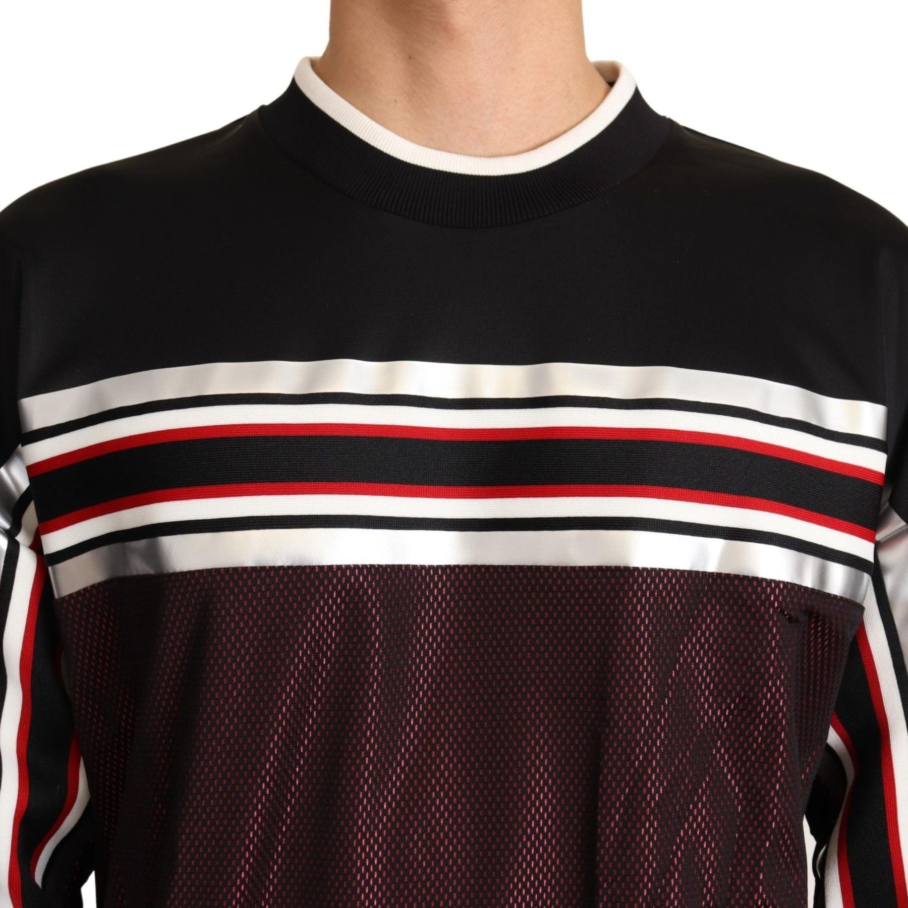 Dolce & Gabbana Black Red Mesh Sport Pullover Crewneck Sweater