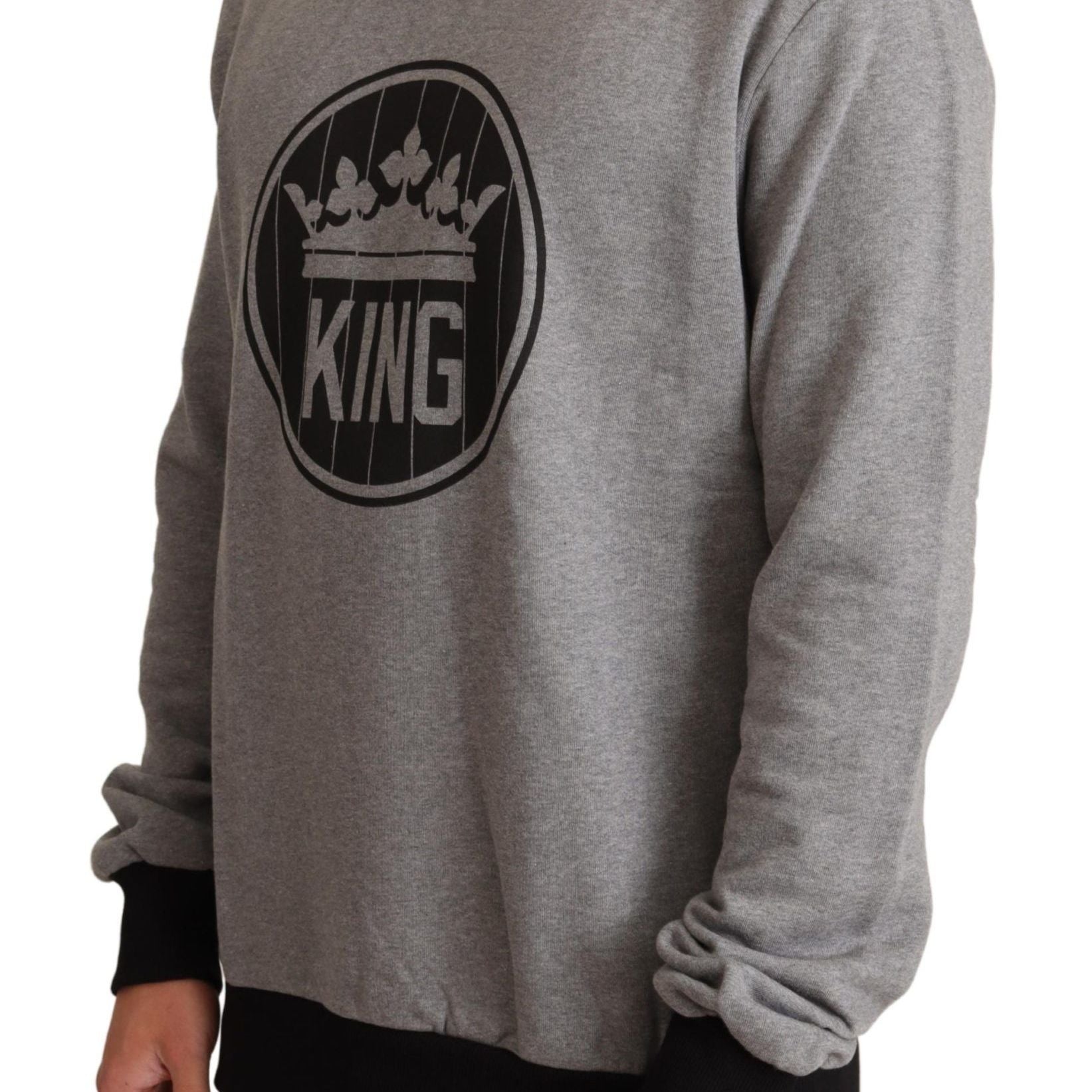 Dolce & Gabbana Gray Crown King Cotton Pullover Sweater