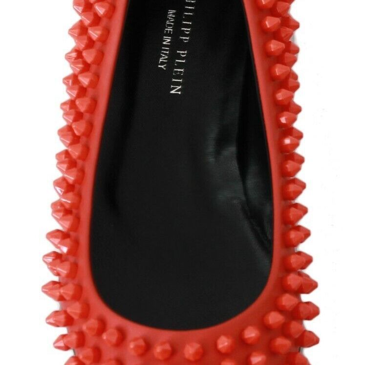 Philipp Plein Orange Leather Ballerina WHAT I DO Flats Shoes