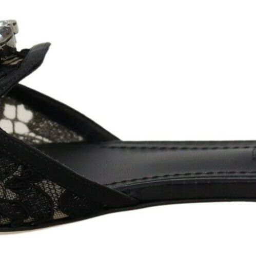 Dolce & Gabbana Black Taormina Lace Slides Crystals Flats Shoes