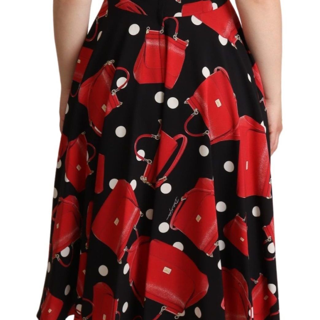 Dolce & Gabbana Black Red Bag Print A-line Mid Length Dress