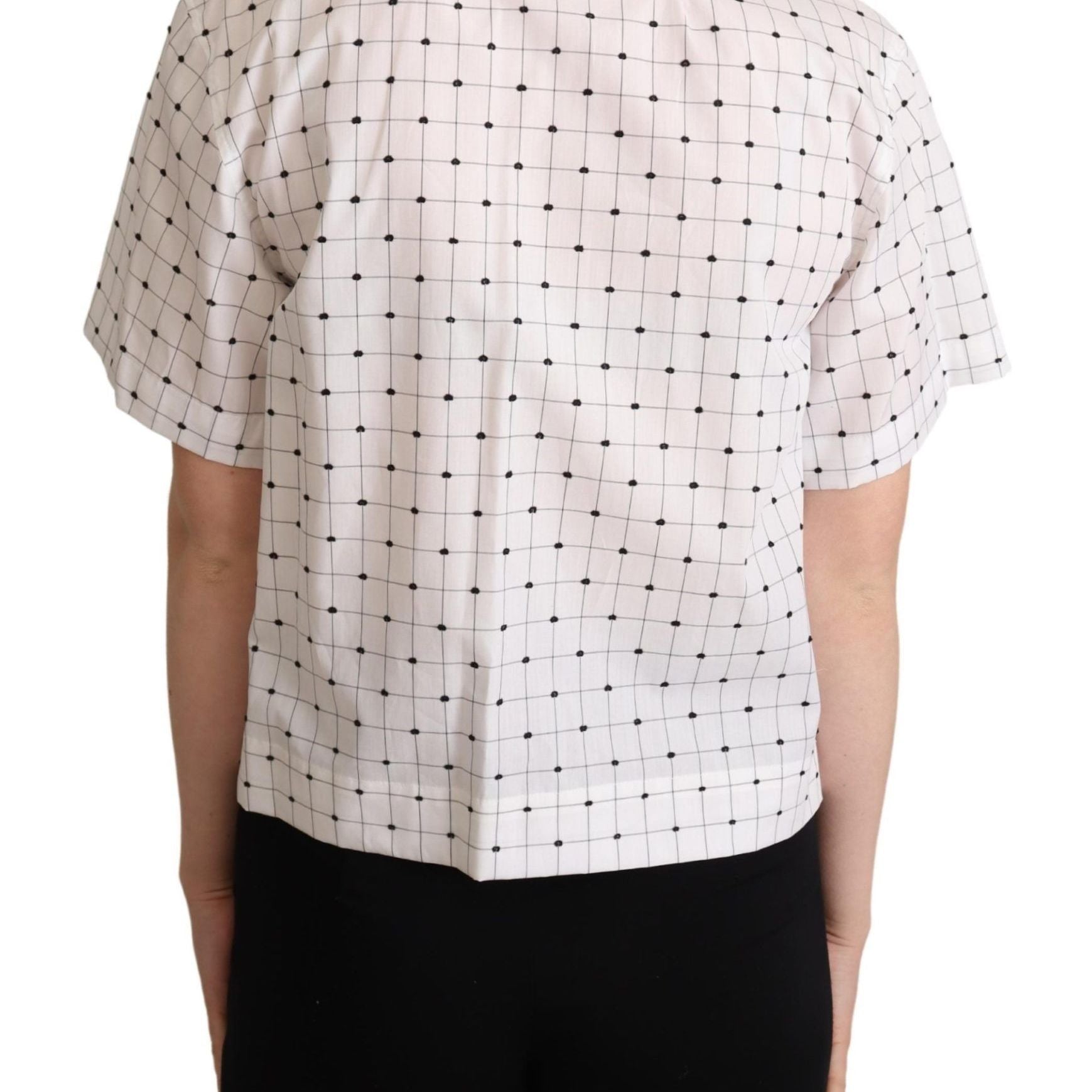 Dolce & Gabbana White Polka Dot Cotton Collared Shirt Top