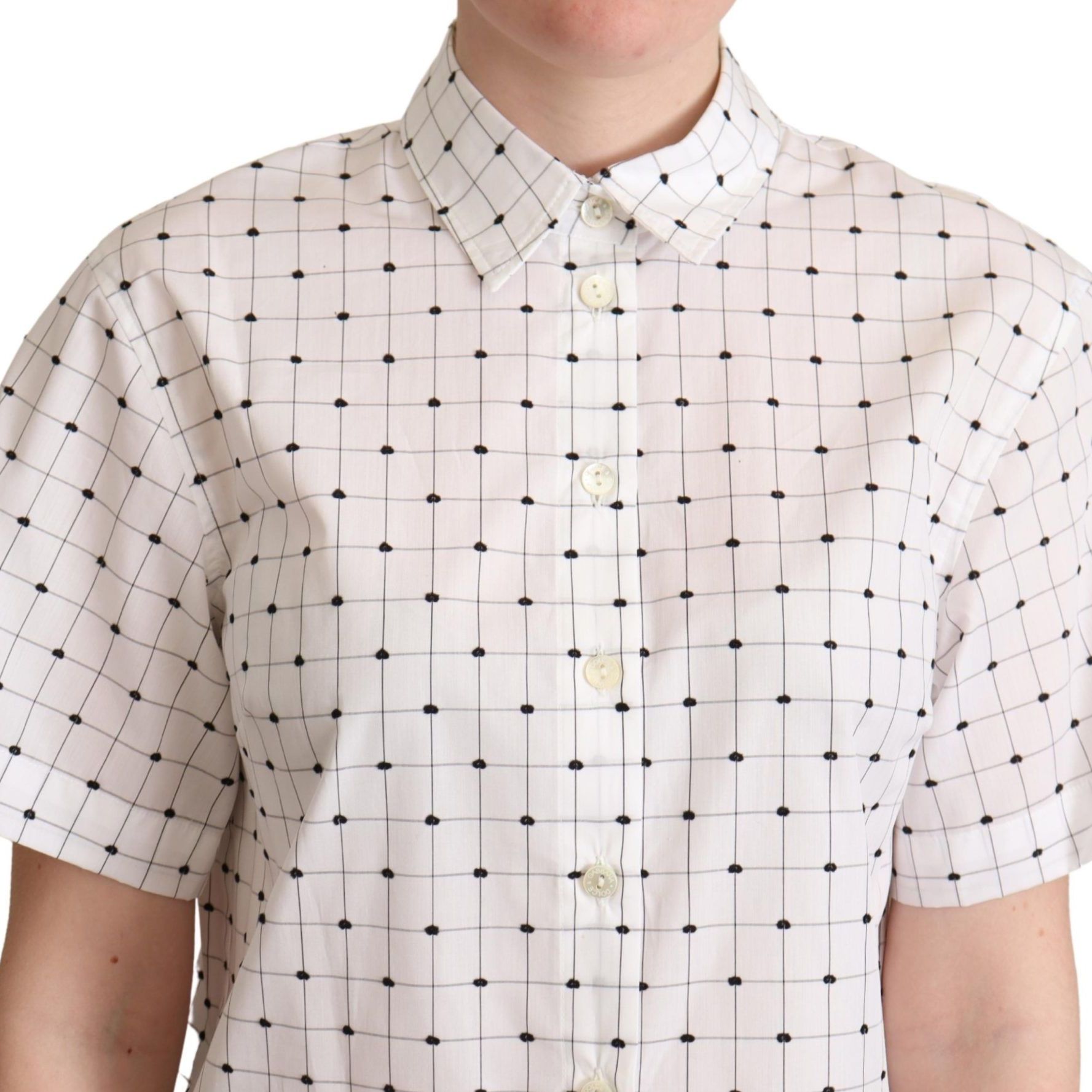 Dolce & Gabbana White Polka Dot Cotton Collared Shirt Top