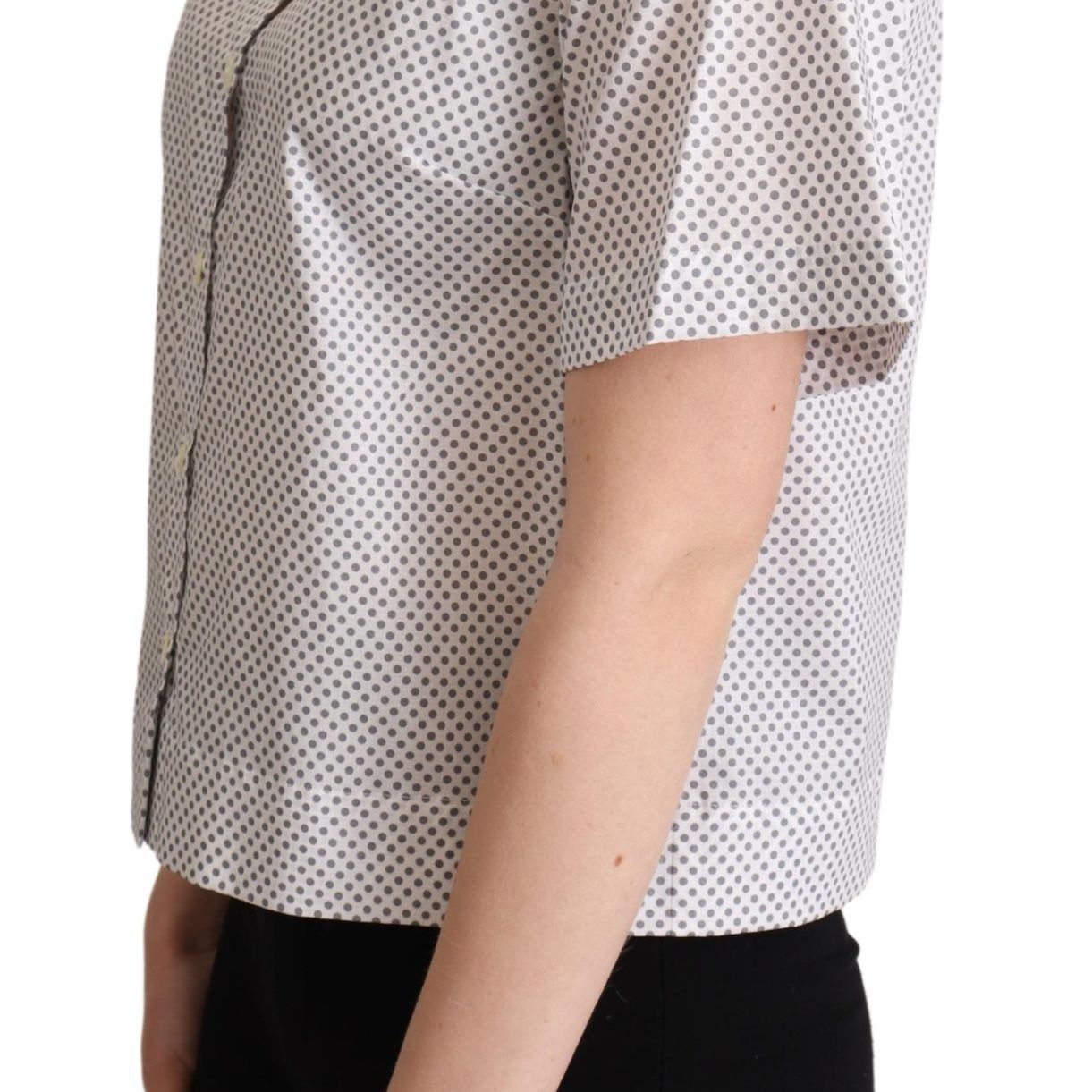 Dolce & Gabbana White Gray Polka Dots Collared Button Shirt