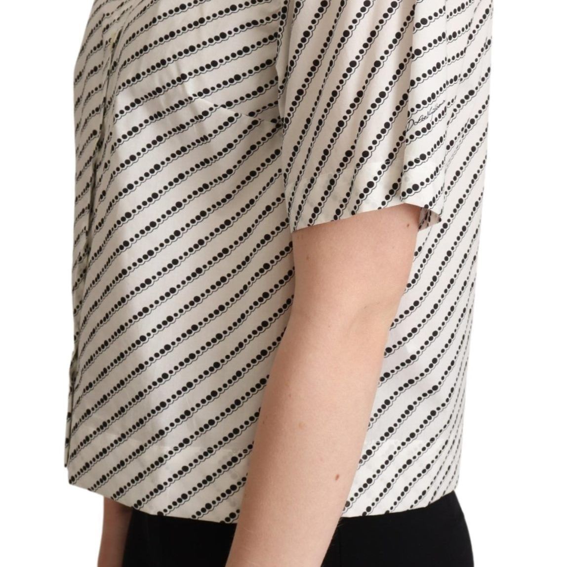 Dolce & Gabbana White Dotted Collared Blouse Shirt