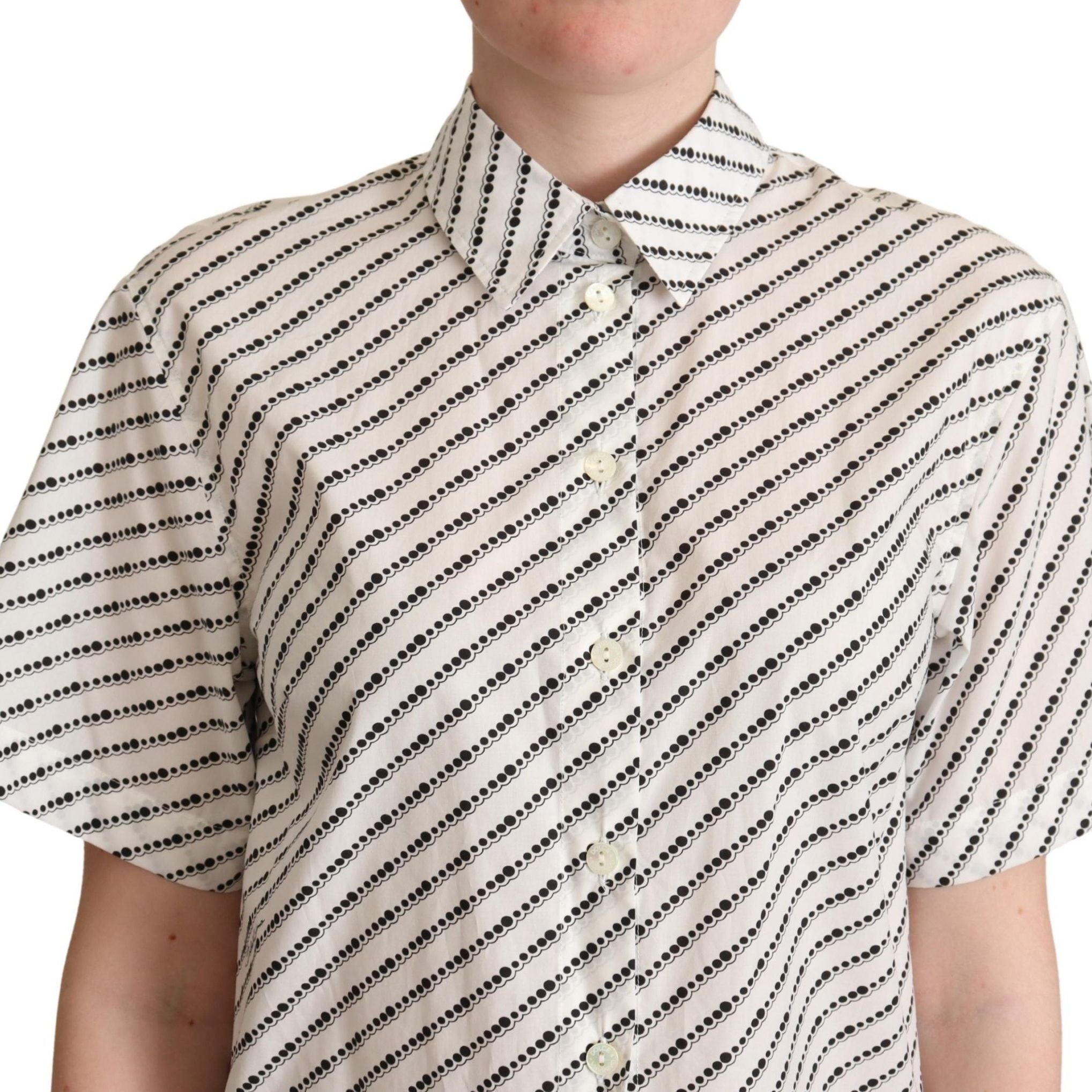 Dolce & Gabbana White Dotted Collared Blouse Shirt