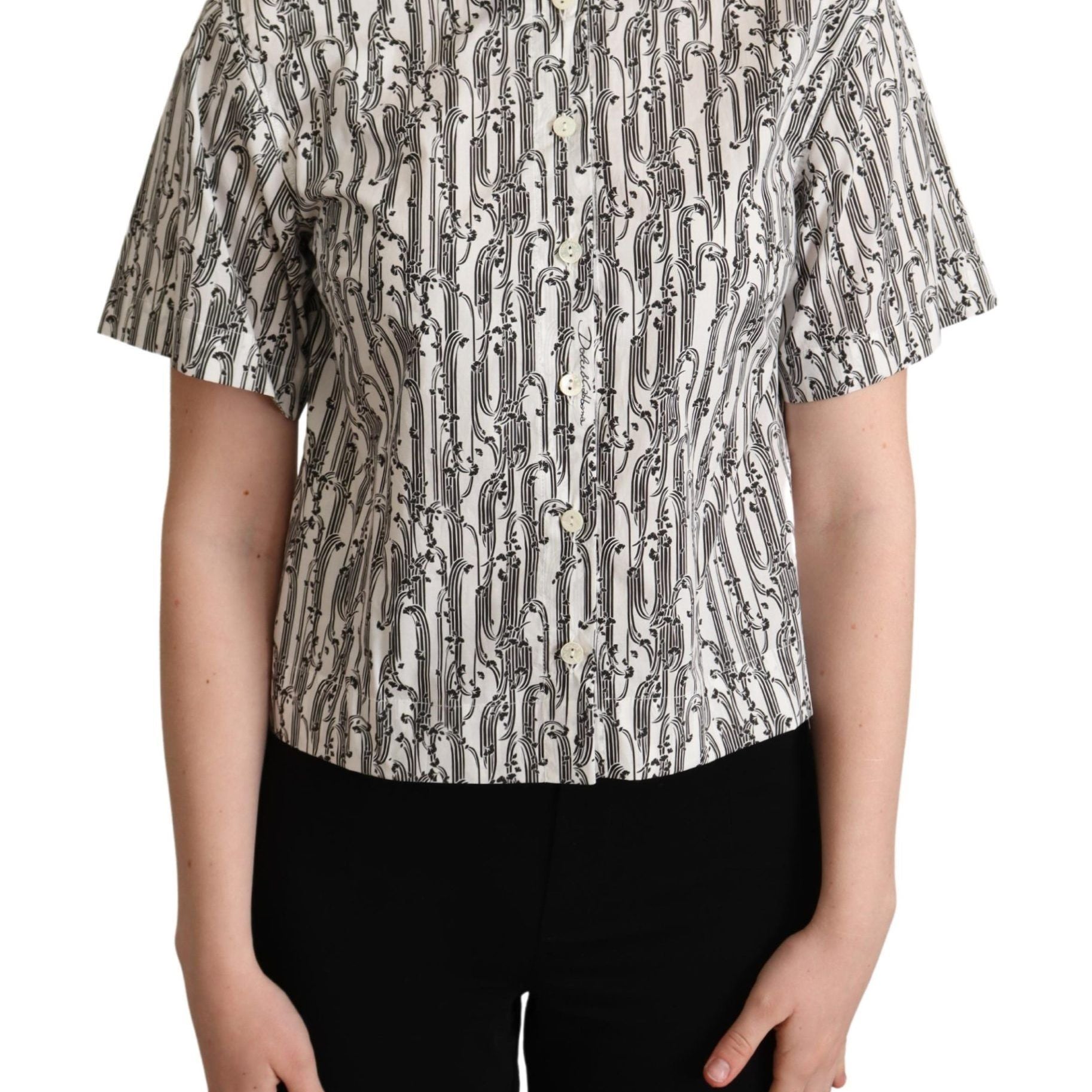 Dolce & Gabbana White Floral Collared Blouse Shirt