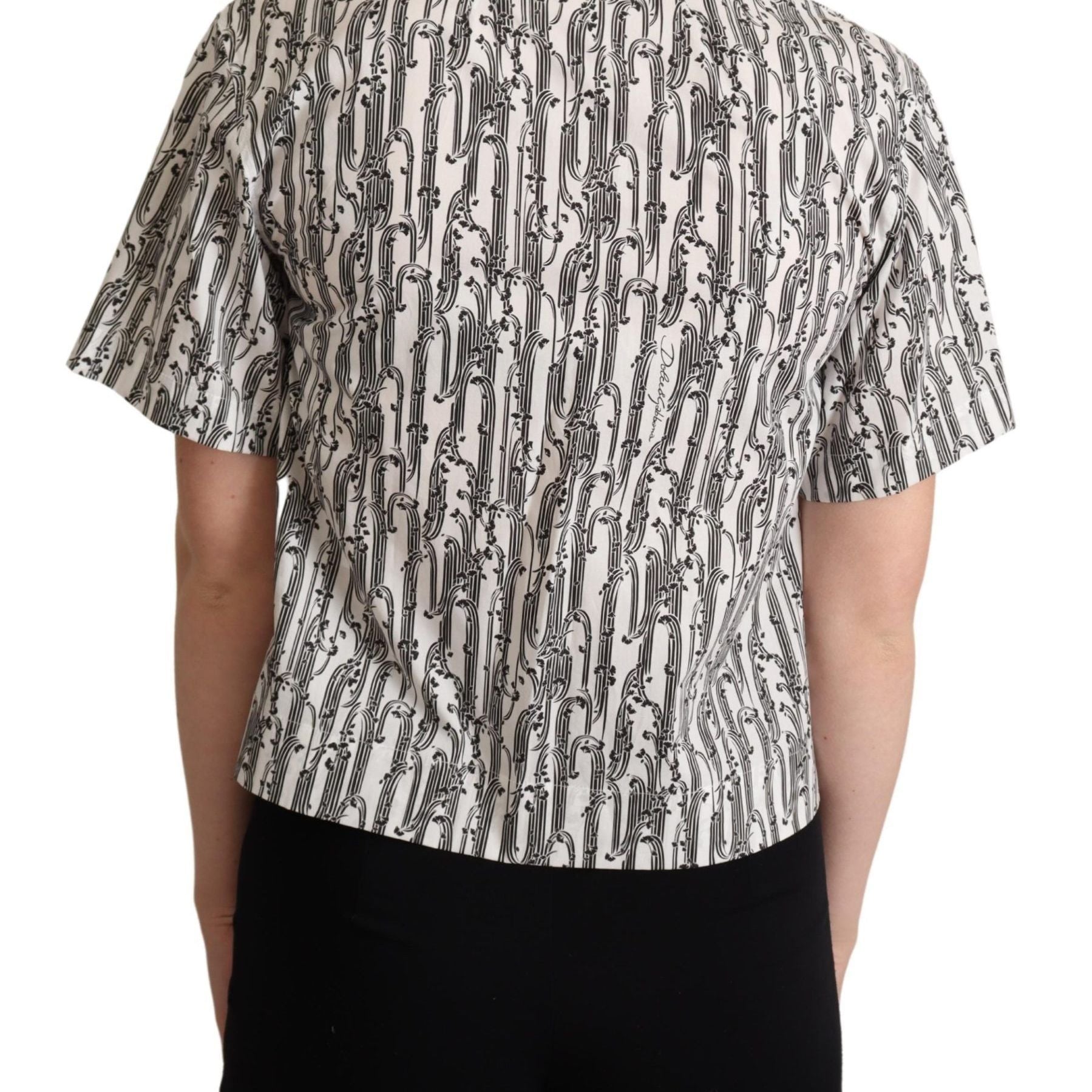 Dolce & Gabbana White Floral Collared Blouse Shirt