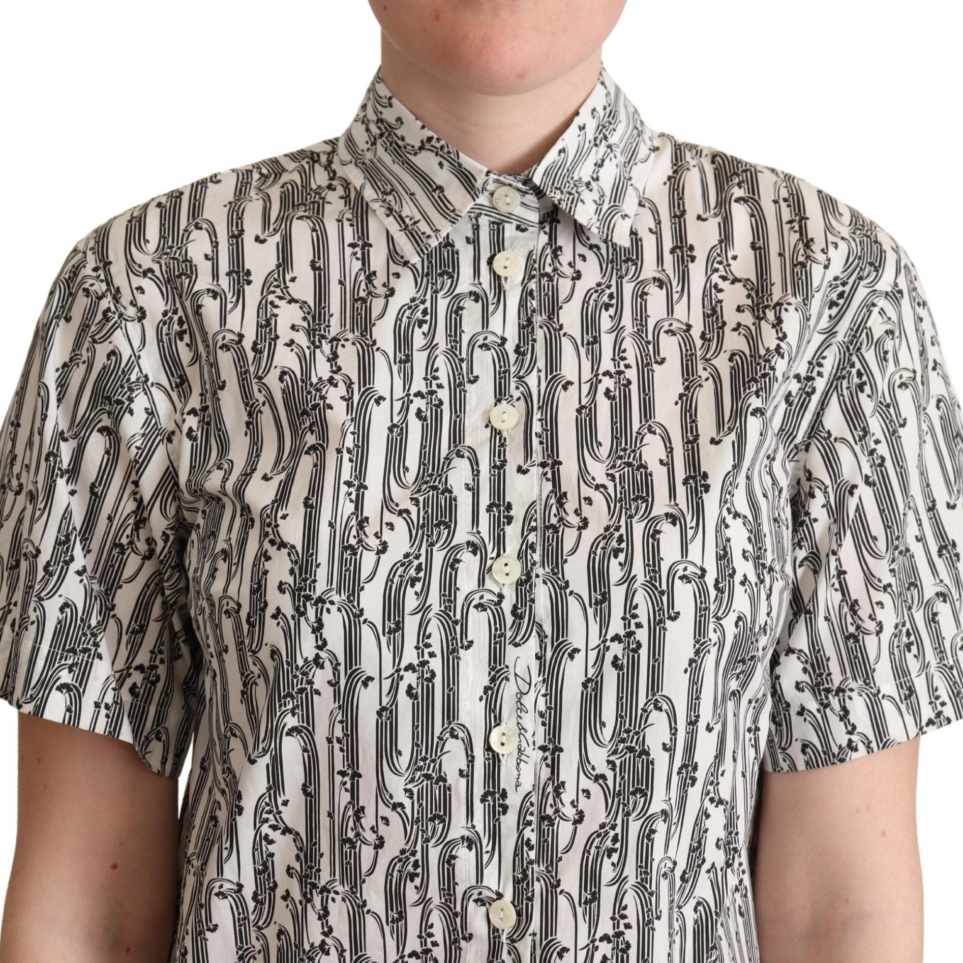 Dolce & Gabbana White Floral Collared Blouse Shirt
