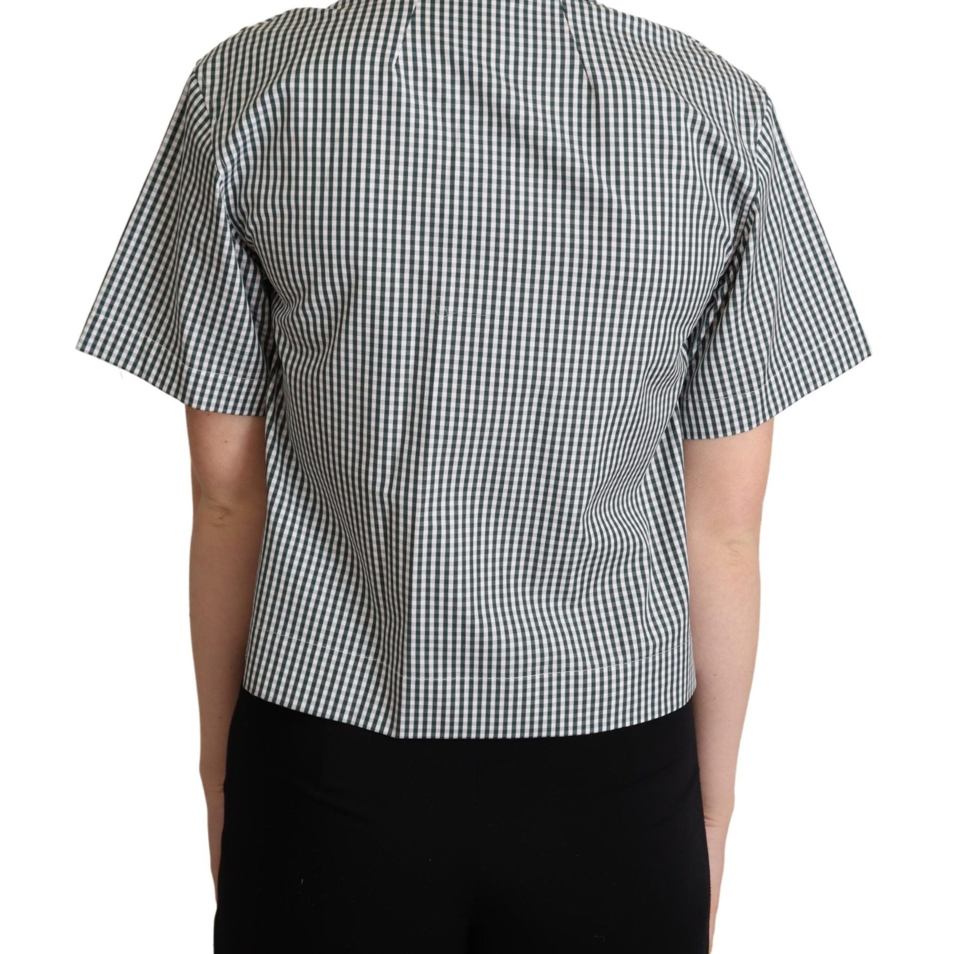 Dolce & Gabbana White Green Cotton Check Shirt Blouse Top