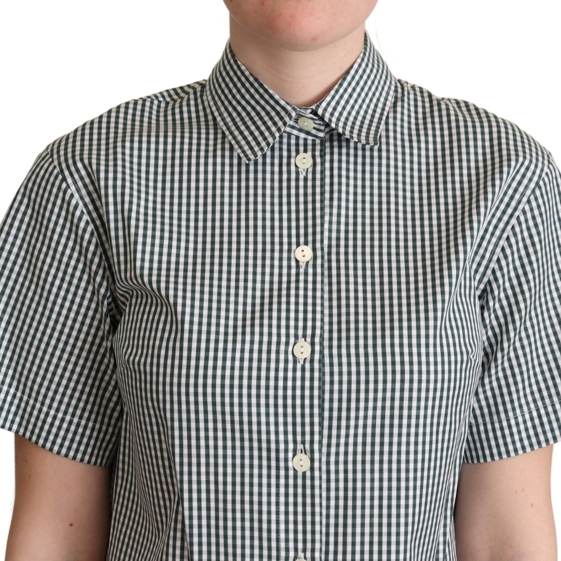 Dolce & Gabbana White Green Cotton Check Shirt Blouse Top