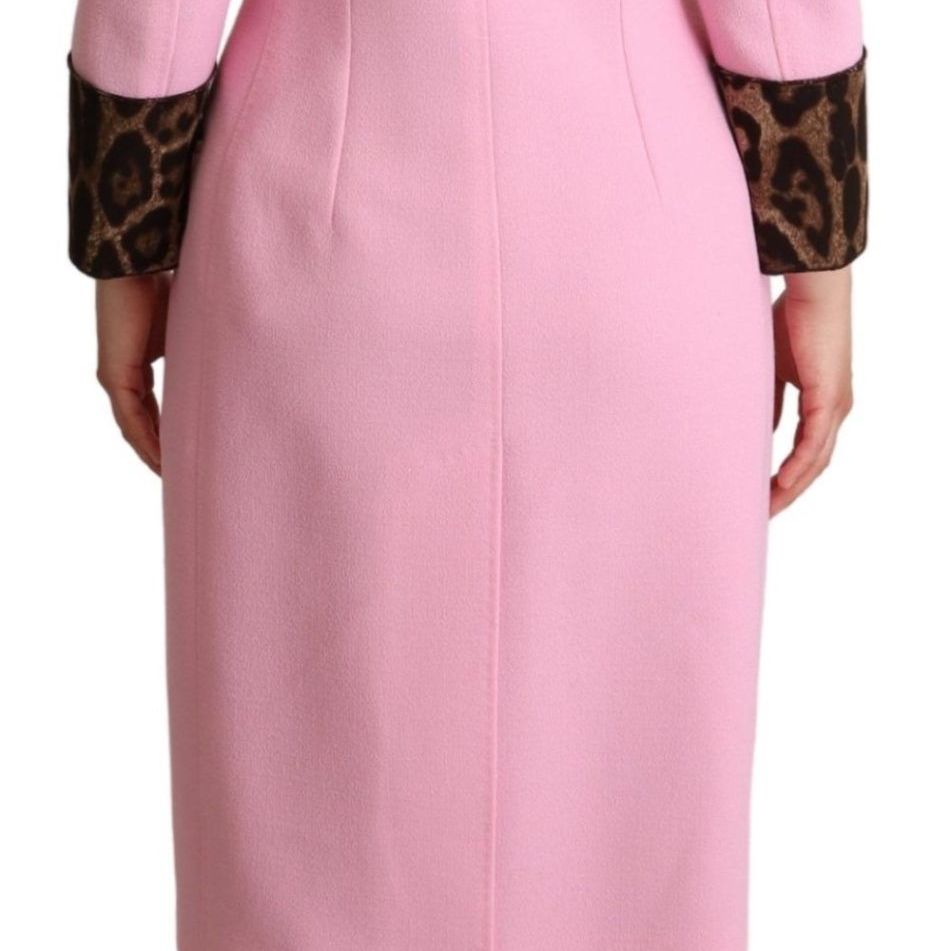 Dolce & Gabbana Pink Leopard Wool Trenchcoat Jacket