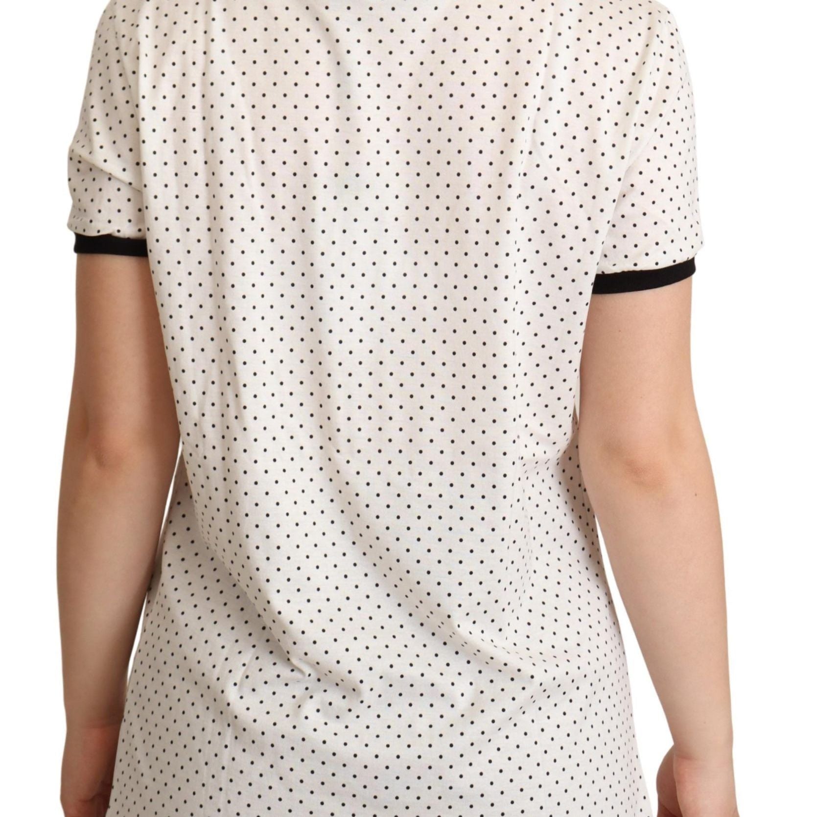 Dolce & Gabbana White Dotted Crewneck Cotton T-shirt