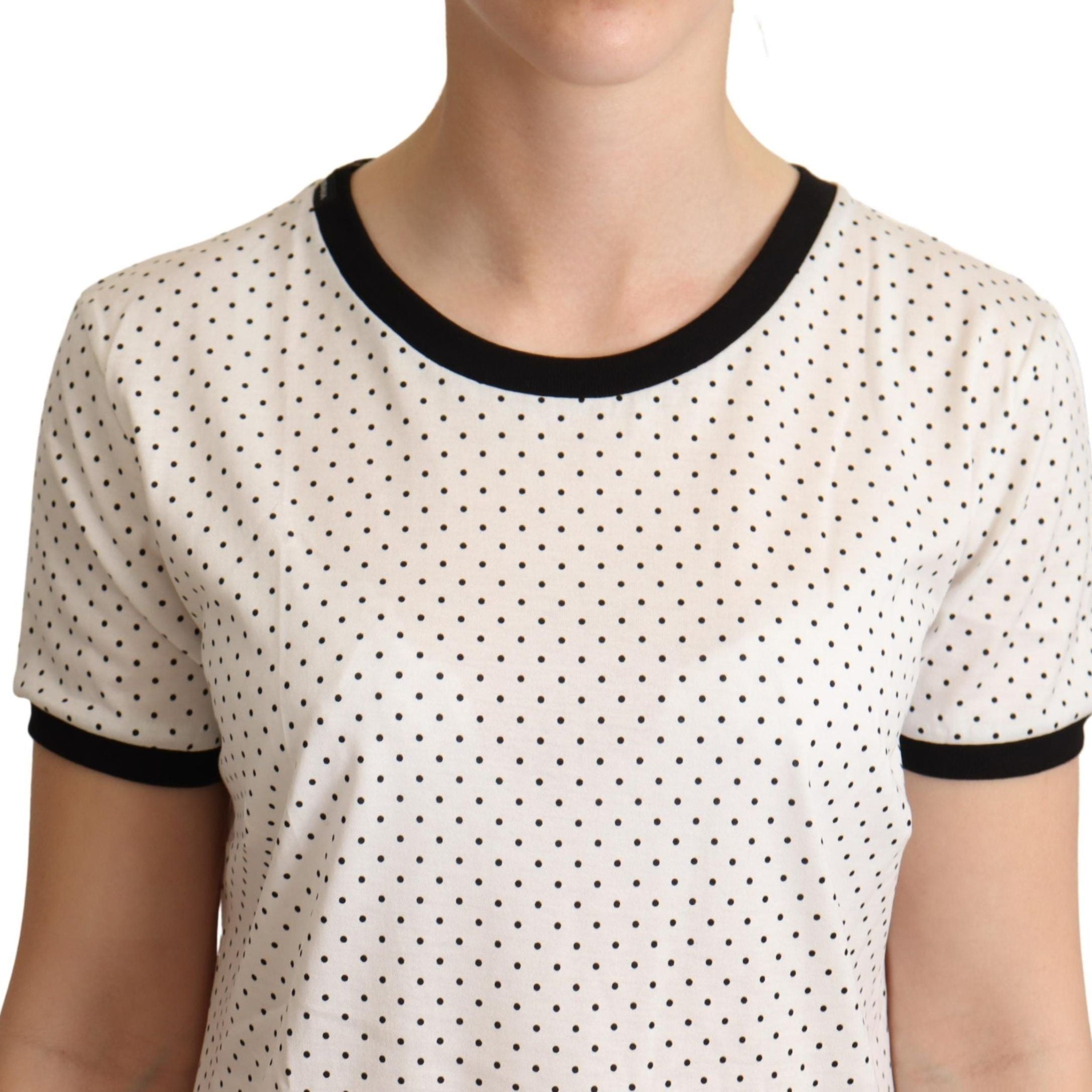 Dolce & Gabbana White Dotted Crewneck Cotton T-shirt