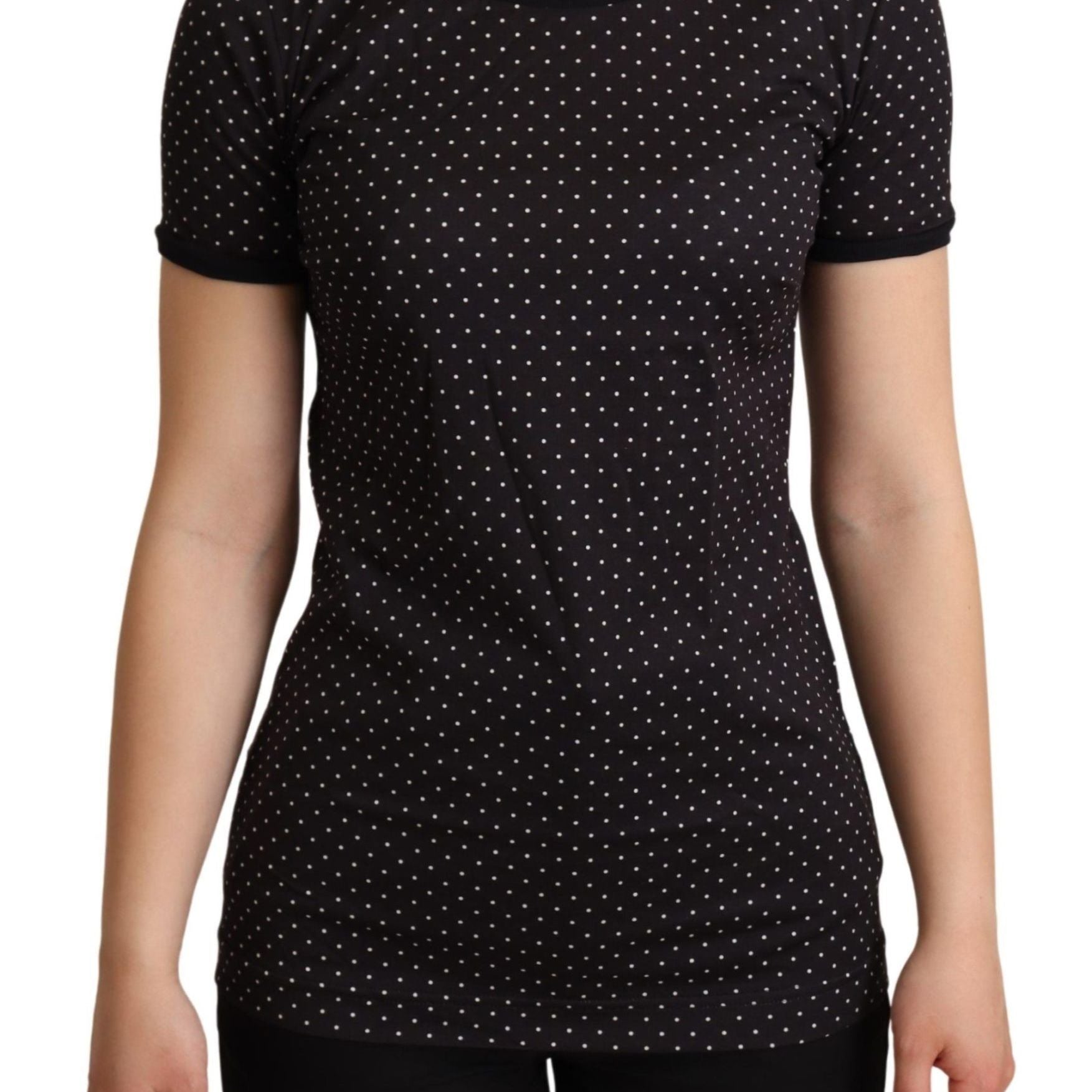 Dolce & Gabbana Black Dotted Crewneck Cotton T-shirt
