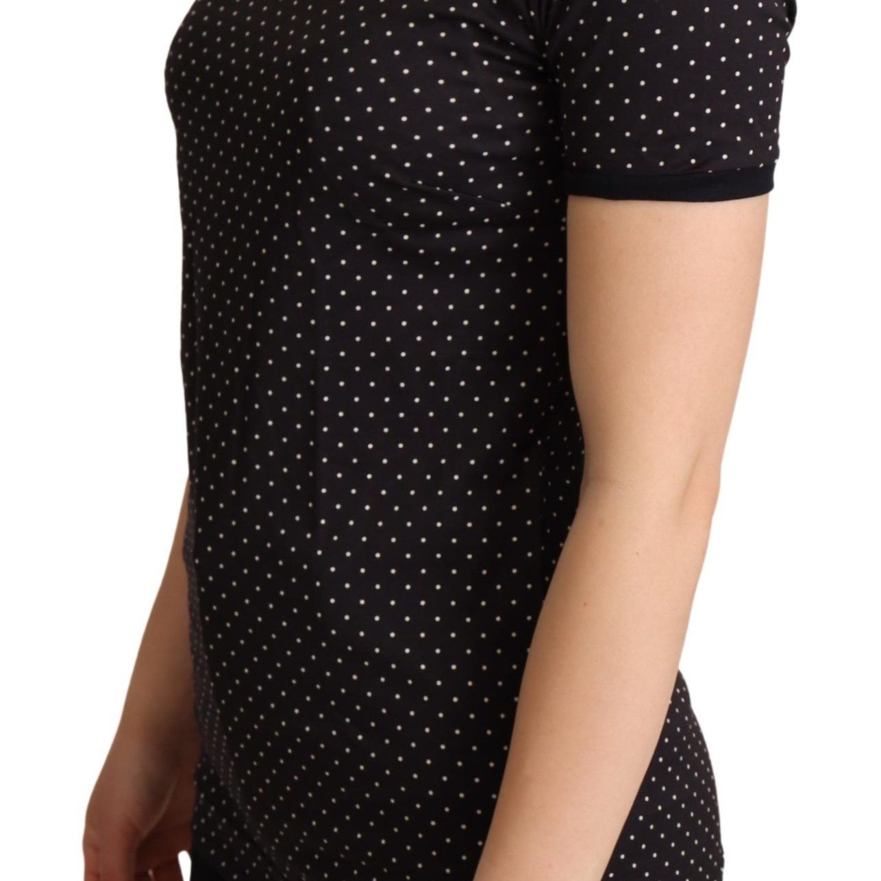 Dolce & Gabbana Black Dotted Crewneck Cotton T-shirt