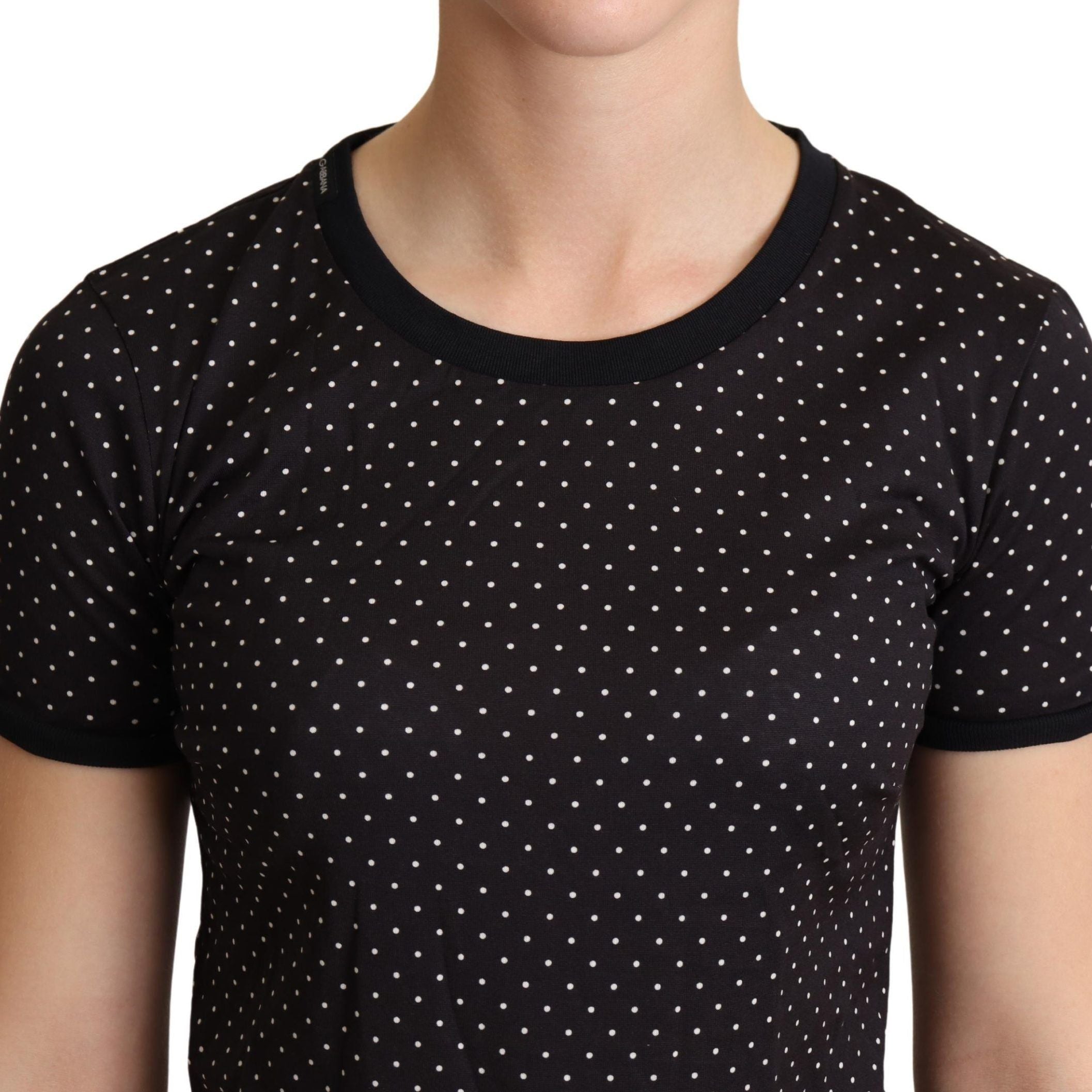 Dolce & Gabbana Black Dotted Crewneck Cotton T-shirt