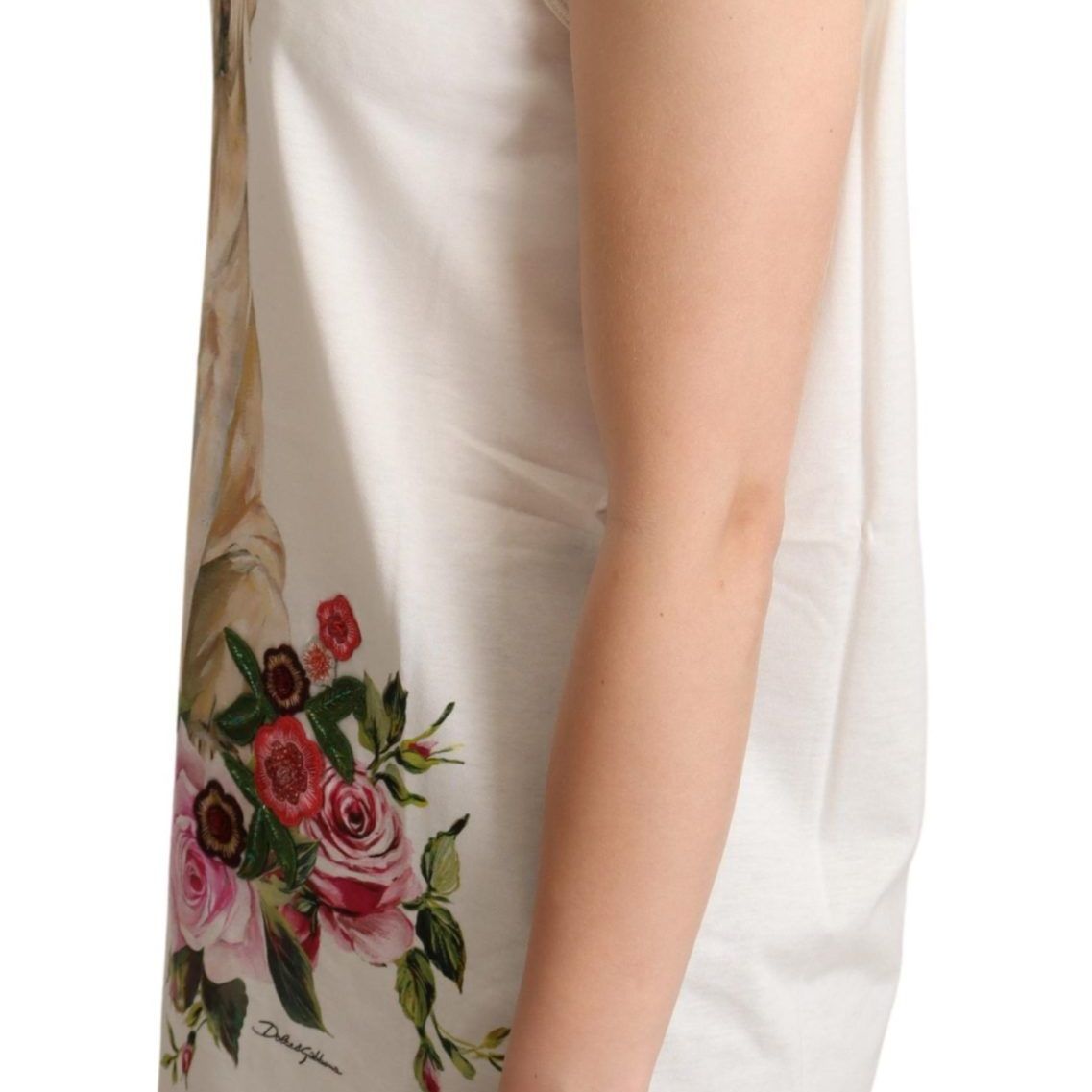 Dolce & Gabbana White Dog Floral Print Embellished T-shirt