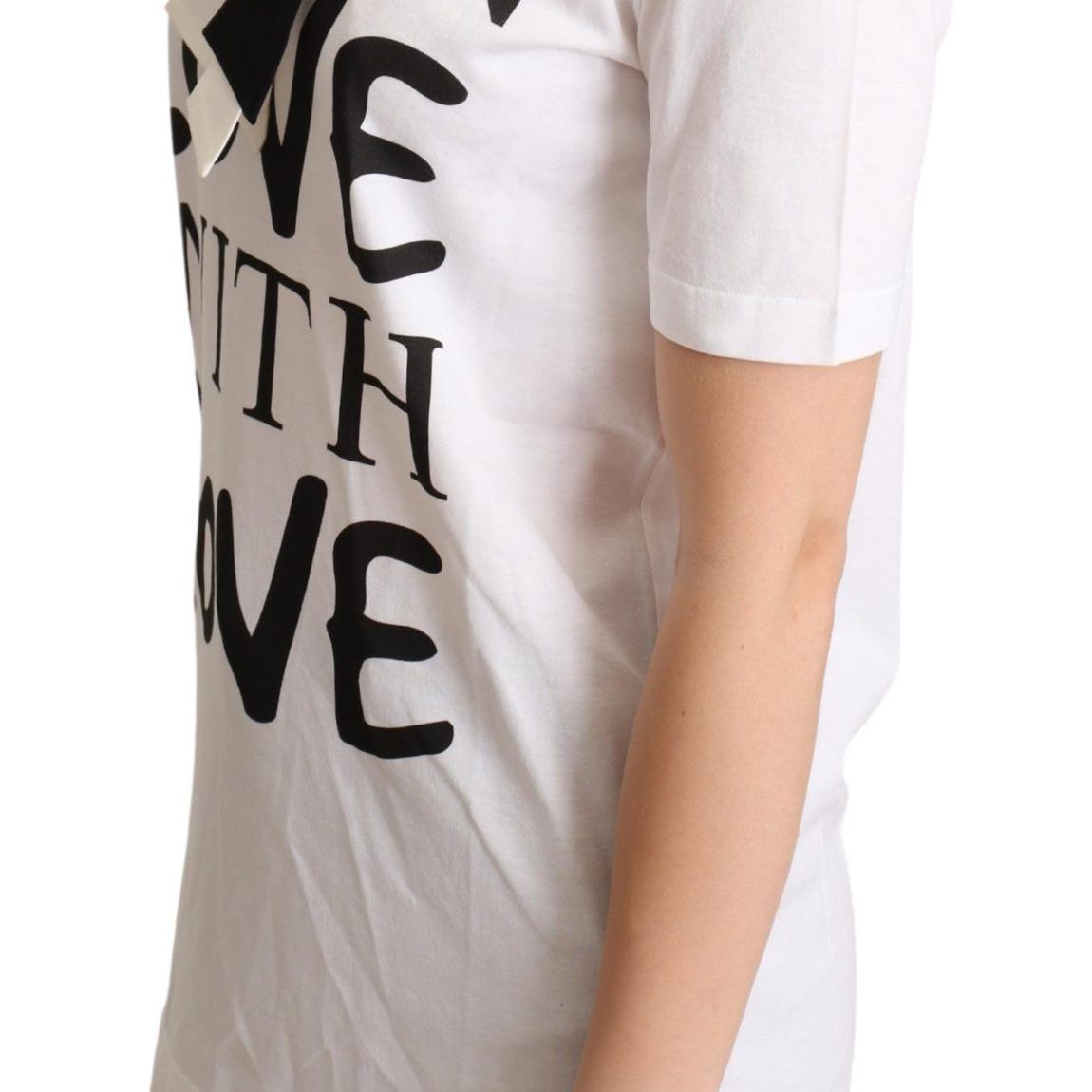 Dolce & Gabbana White Cotton Silk Blend Ascot Collar T-shirt