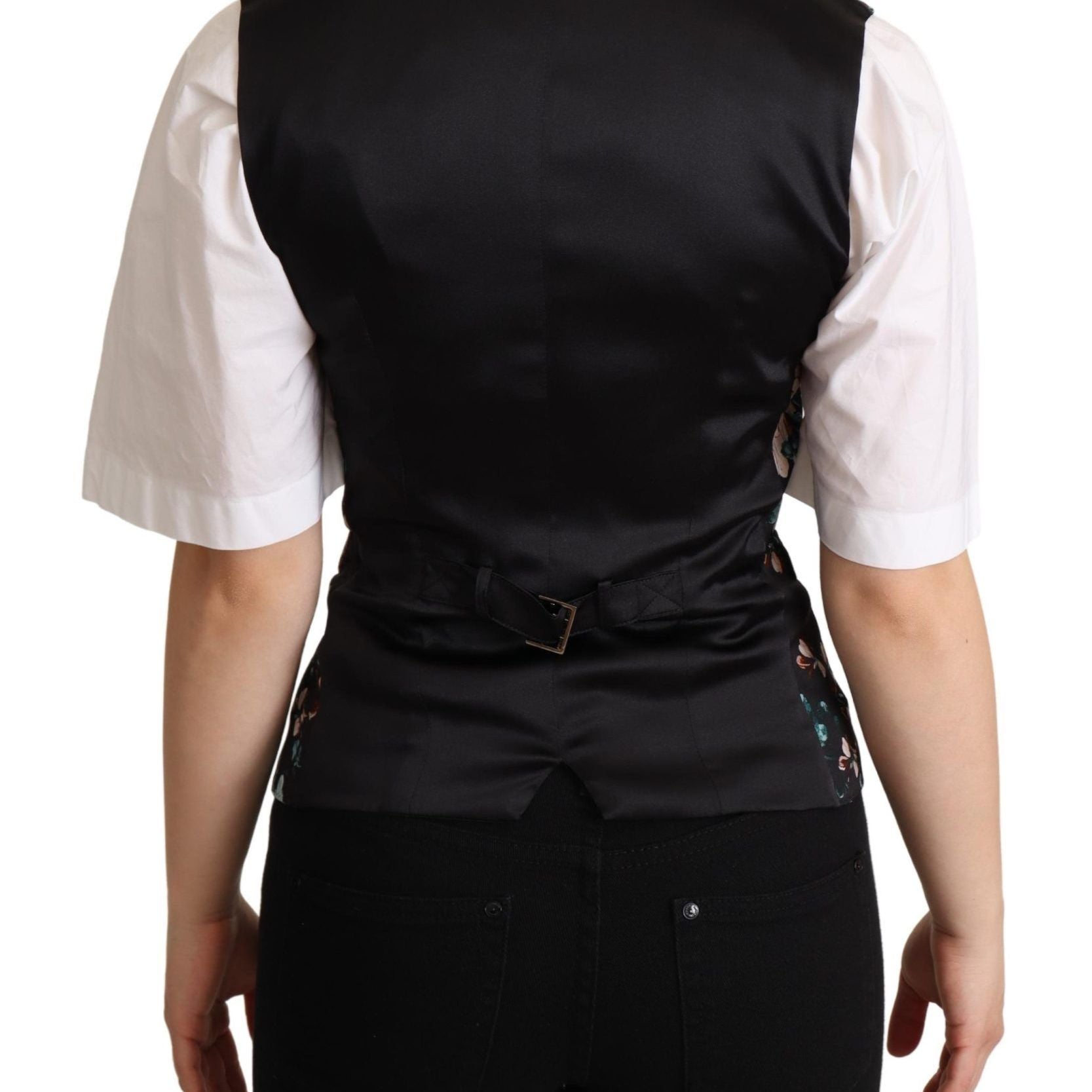 Dolce & Gabbana Black Jacquard Floral Waistcoat Vest