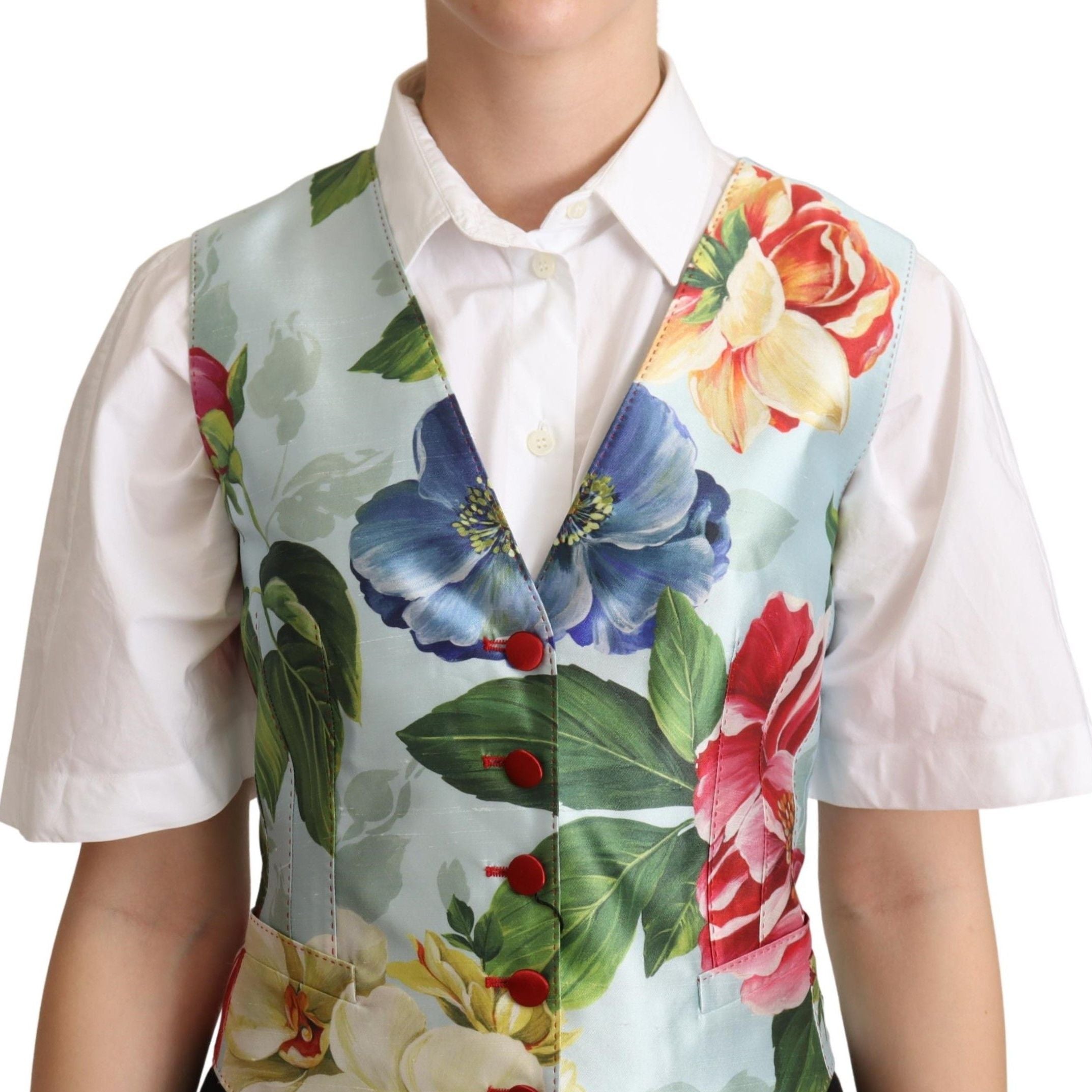 Dolce & Gabbana Mint Green Floral Silk Waistcoat Vest