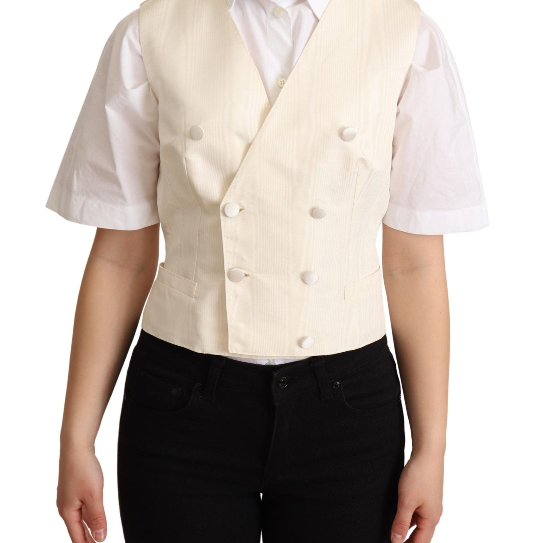 Dolce & Gabbana Beige Silk Sleeveless Waistcoat Vest