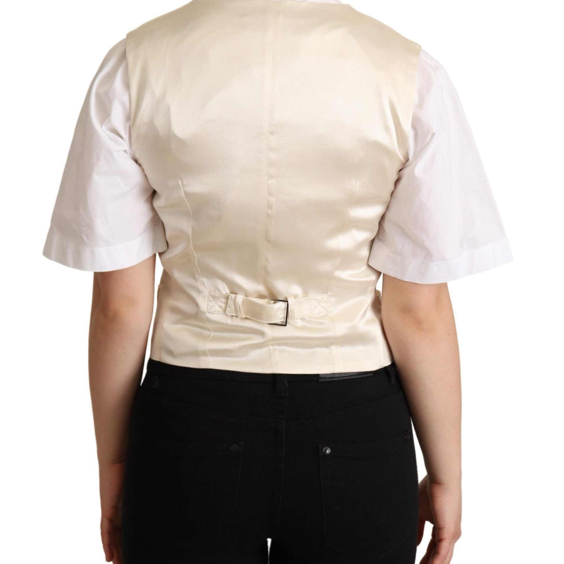 Dolce & Gabbana Beige Silk Sleeveless Waistcoat Vest