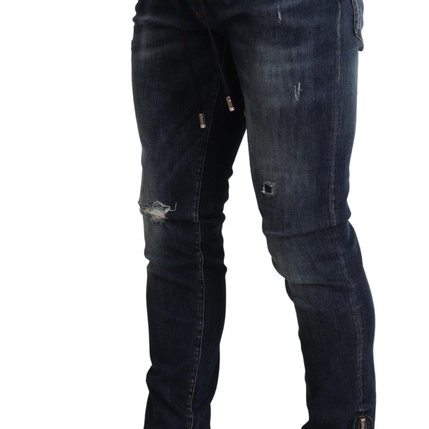 Dolce & Gabbana Blue Cotton Stretch Tattered Denim Jeans