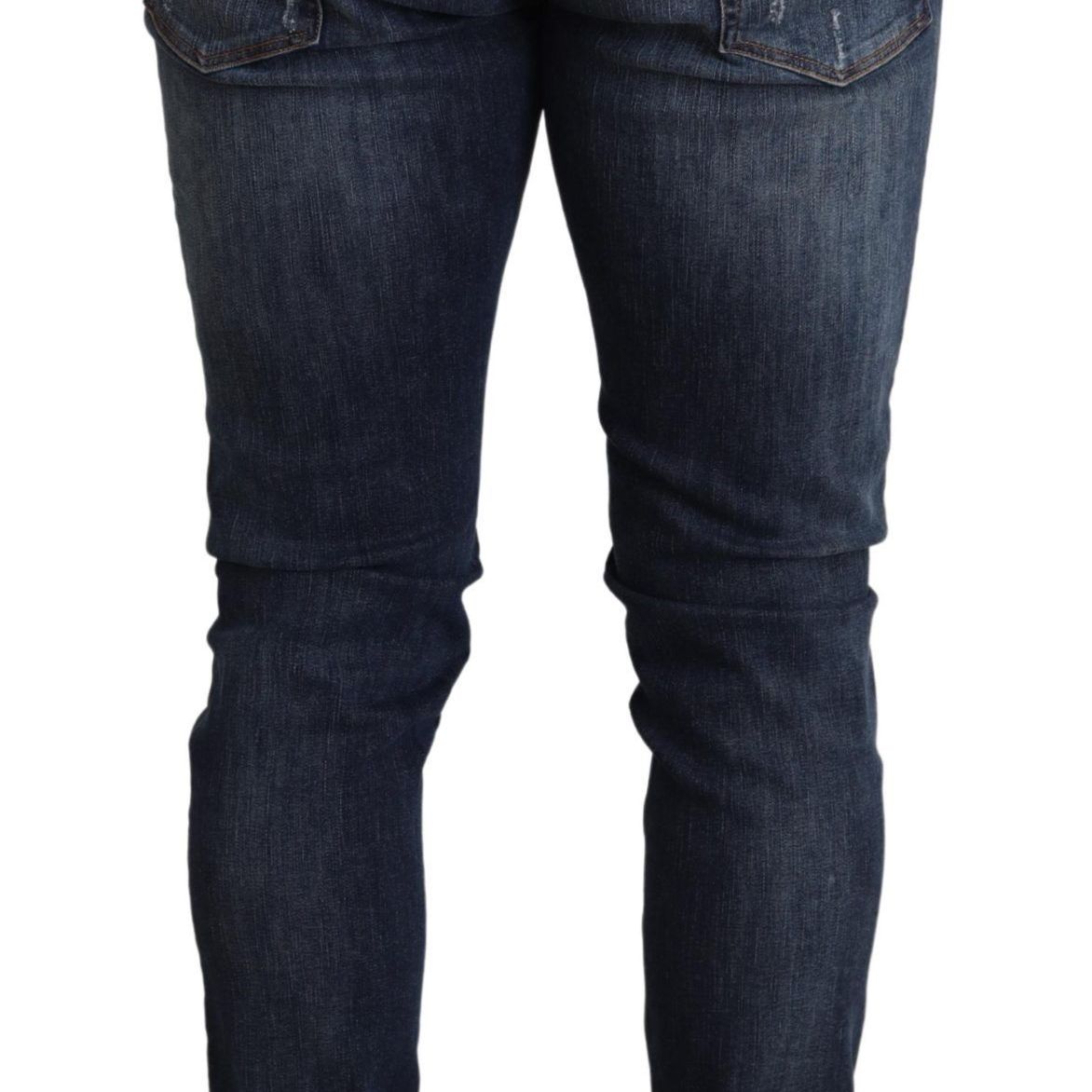 Dolce & Gabbana Blue Cotton Stretch Tattered Denim Jeans